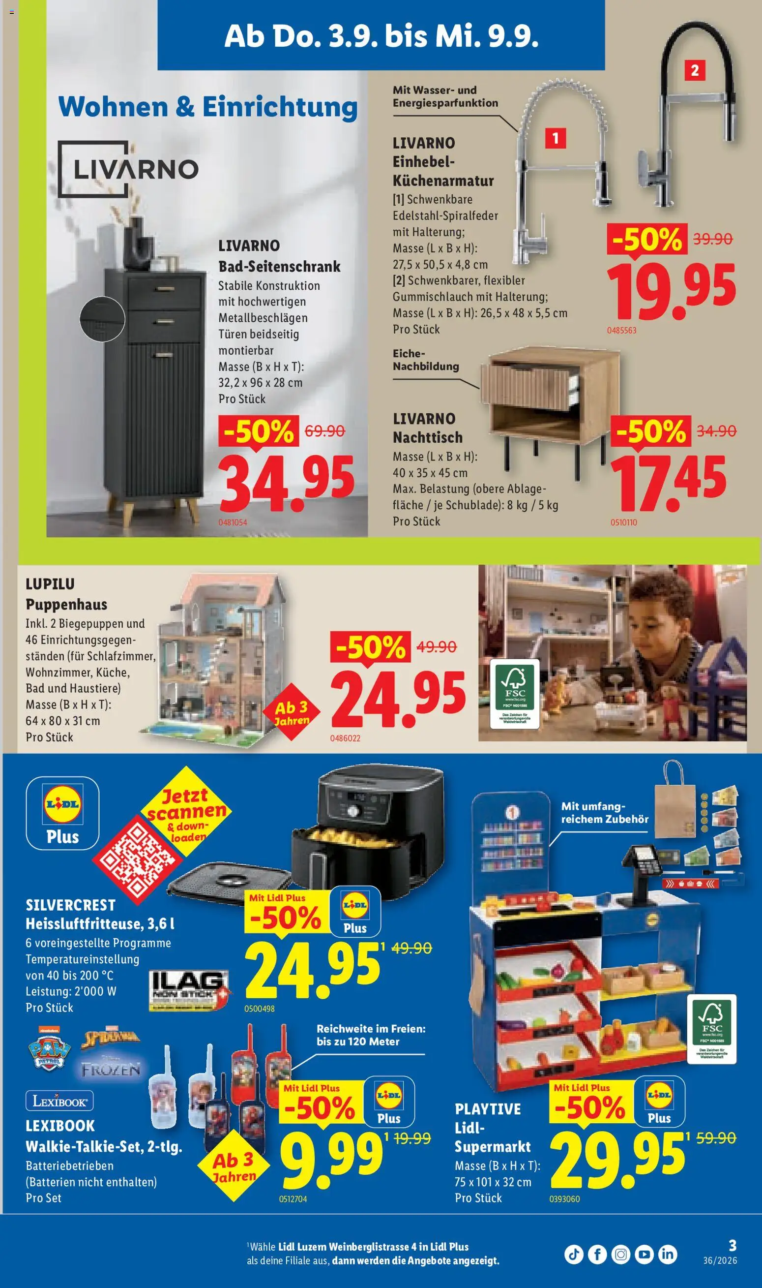 Lidl aktionen Luzern – gültig ab 03.09.2026 | Seite: 3 | Produkte: Nachttisch, Bad, Wasser