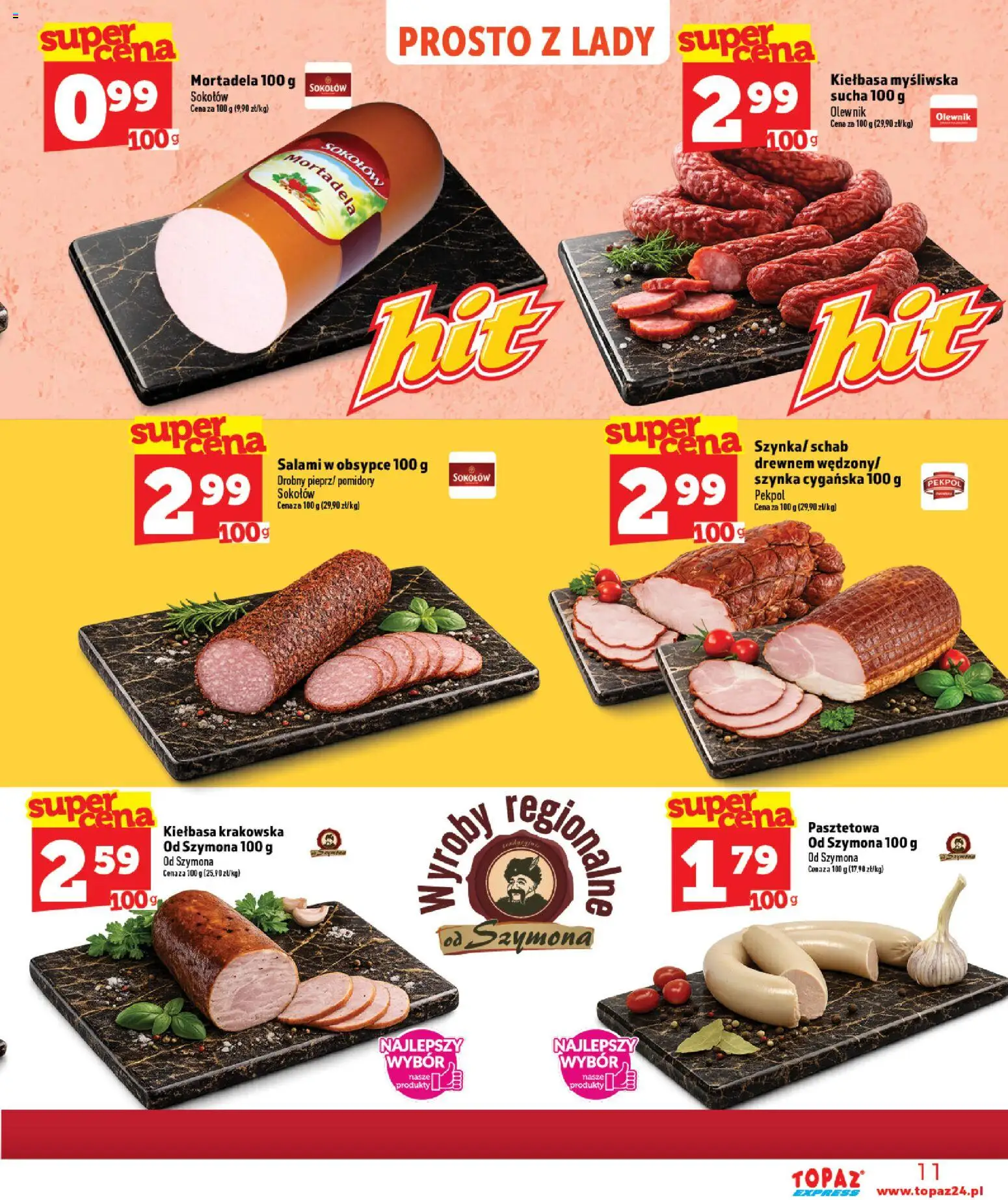 Topaz gazetka - Express od 23.07.2026 | Strona: 11 | Produkty: Kiełbasa, Schab, Kiełbasa krakowska, Salami