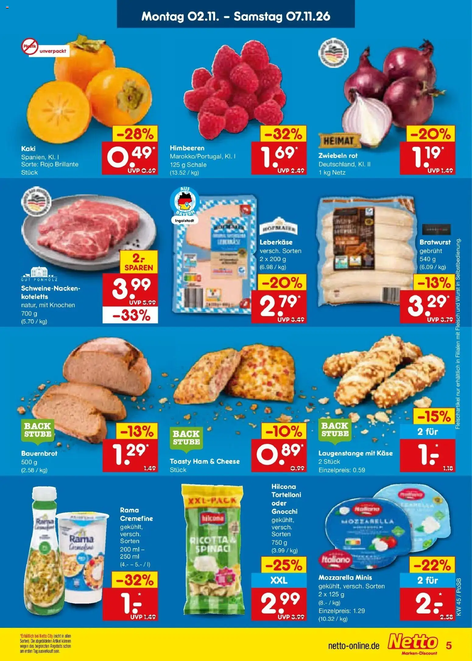 Netto Marken-Discount Prospekt Amberg (ab 02.11.2026) » Angebote | Seite: 7 | Produkte: Himbeeren, Gnocchi, Bratwurst, Kaki