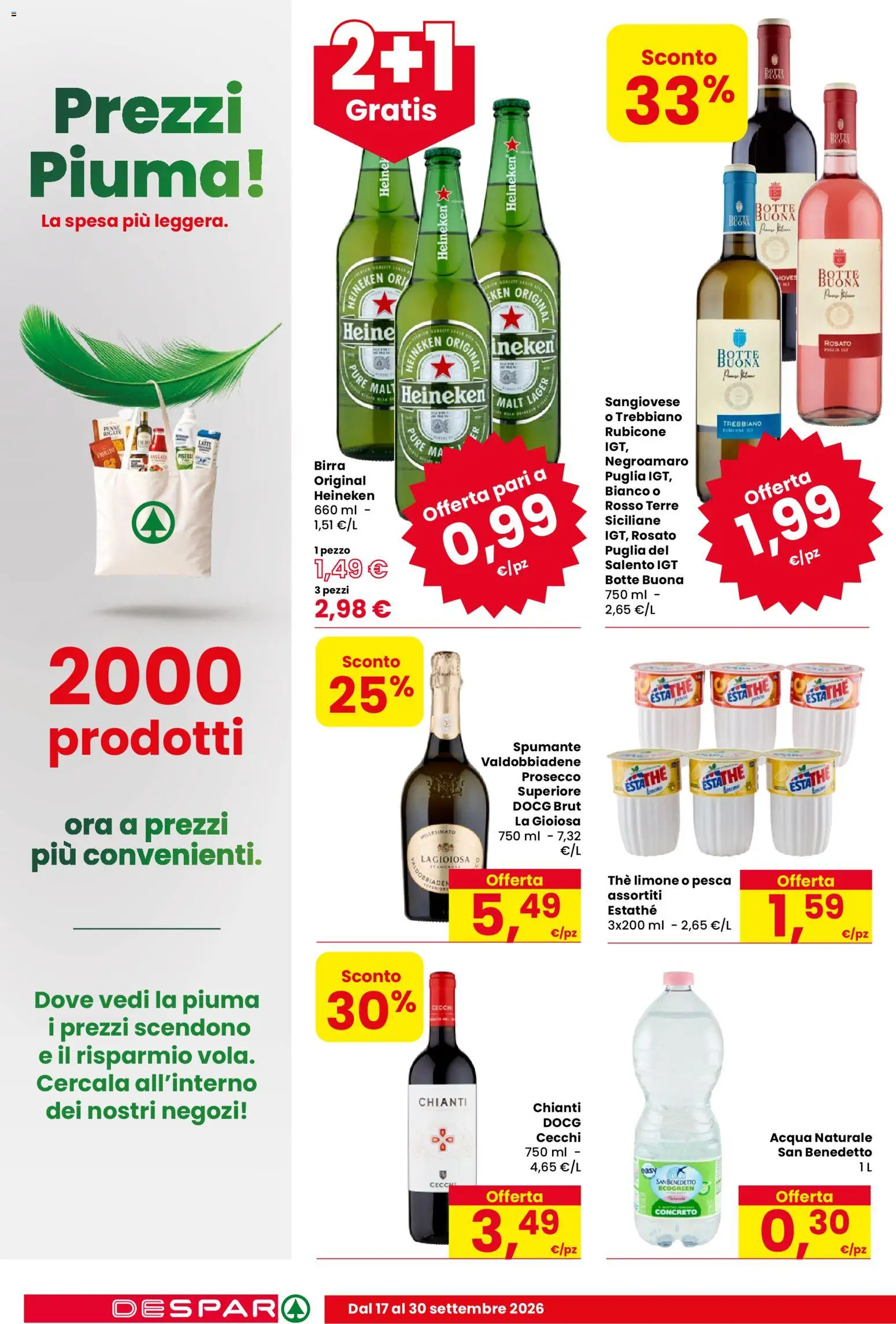 Volantino Despar del 17/09/2026 | Pagina: 18 | Prodotti: Birra, Prosecco, Acqua, Pesca