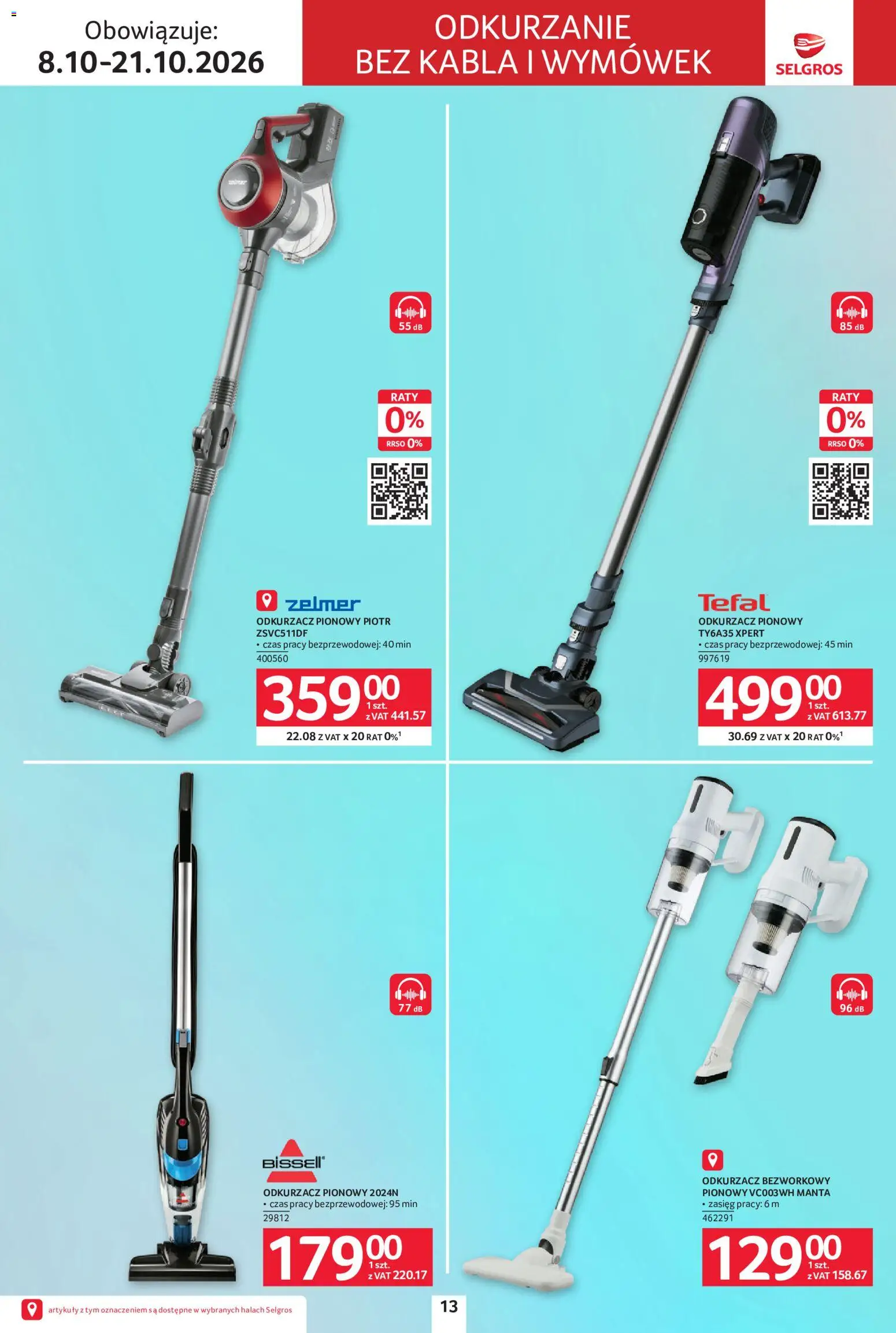 Selgros cash&carry gazetka - Elektro od 08.10.2026 | Strona: 13 | Produkty: Odkurzacz, Odkurzacz bezworkowy, Odkurzacz pionowy, Tefal