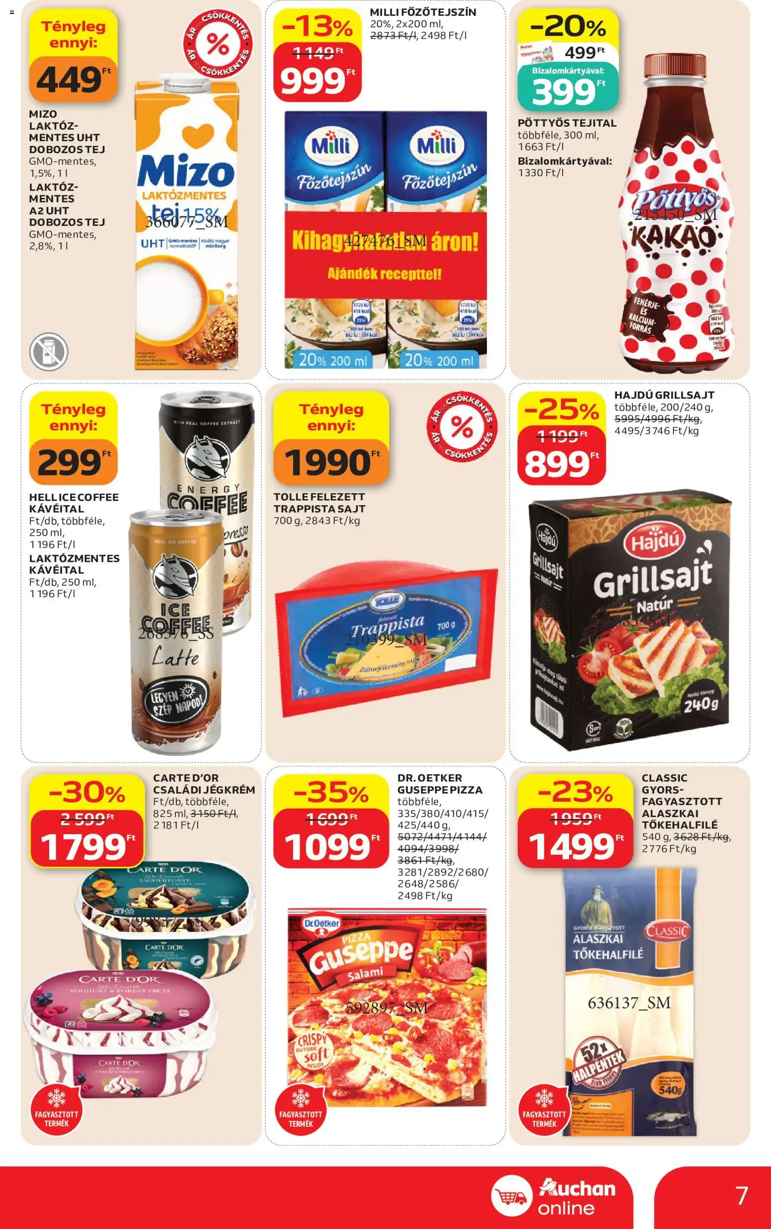 Auchan akciós ujság - amely érvényes a következő dátumtól: 2026.07.23. | Oldal: 7 | Termékek: Grillsajt, Alaszkai tőkehalfilé, Tej, Jégkrém