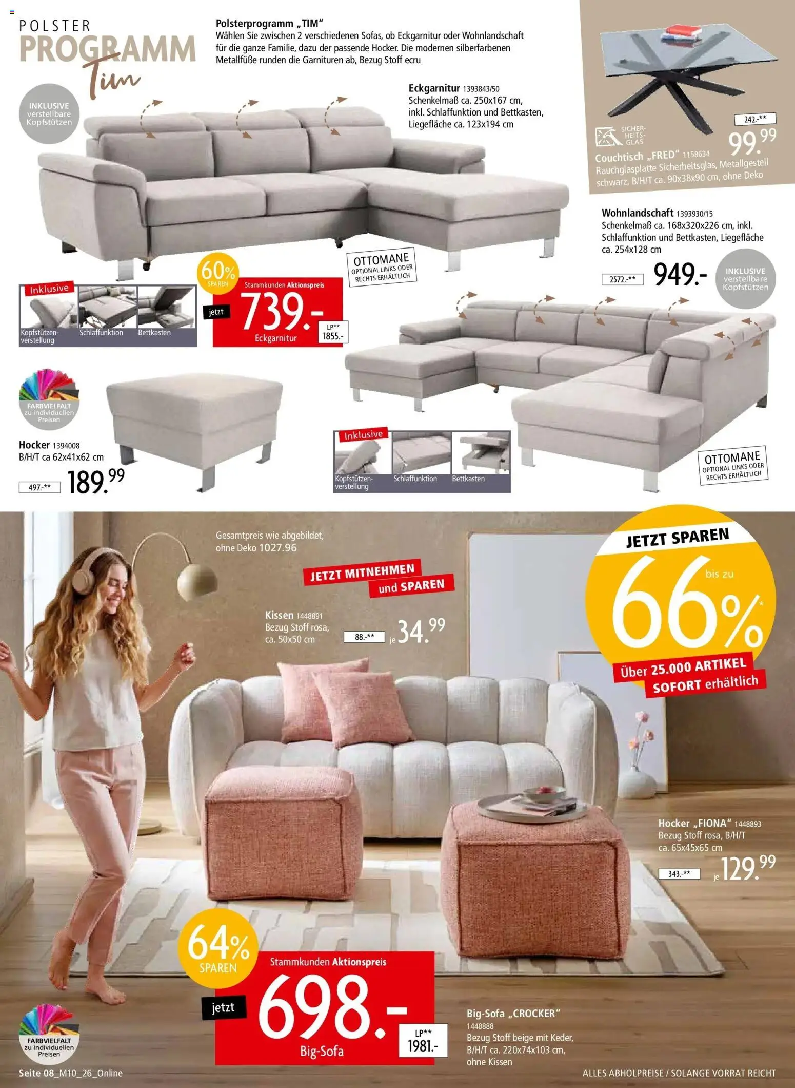 Zurbrüggen - Zurbrüggen: Mitnahme Möbel (ab 08.08.2026) zum Blättern | Seite: 8 | Produkte: Wohnlandschaft, Bigsofa, Kissen, Couchtisch