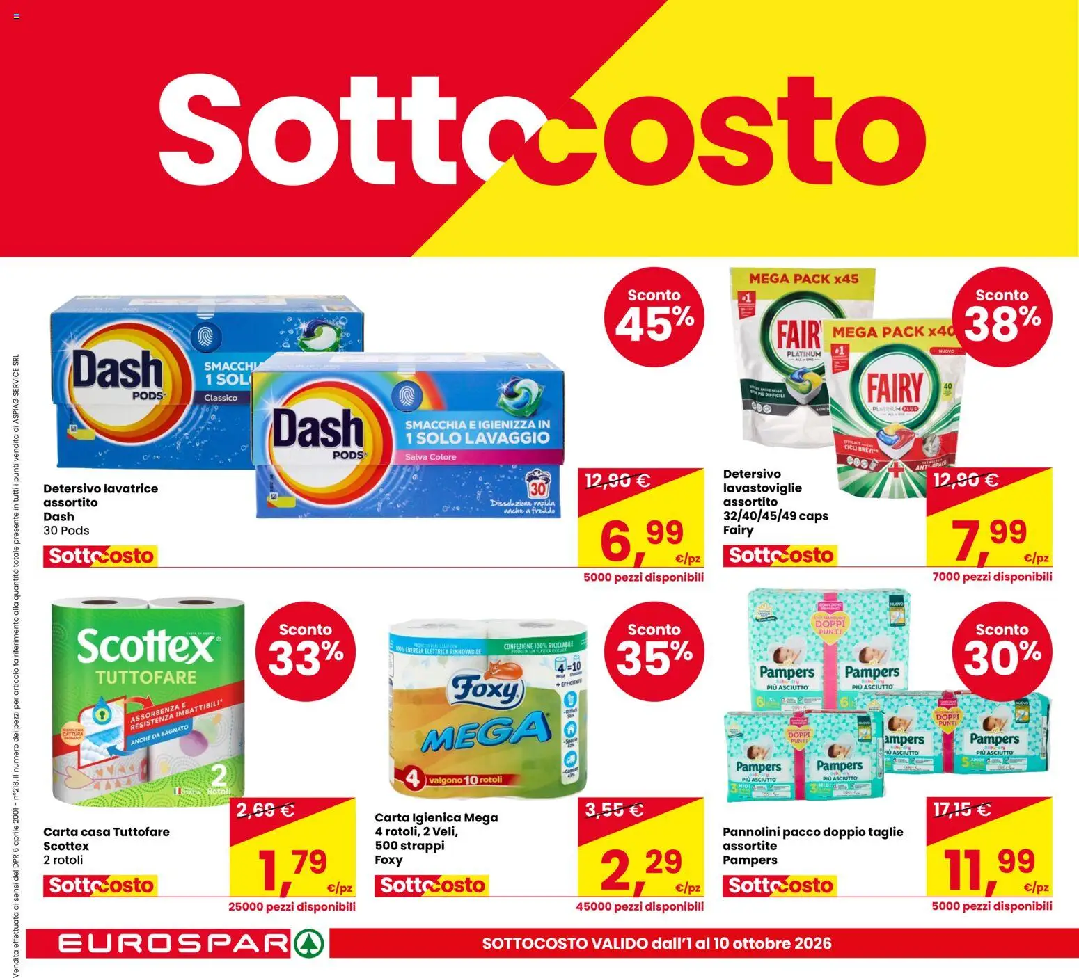 Volantino Despar del 01/10/2026 | Pagina: 6 | Prodotti: Pannolini, Carta igienica, Lavastoviglie, Pampers