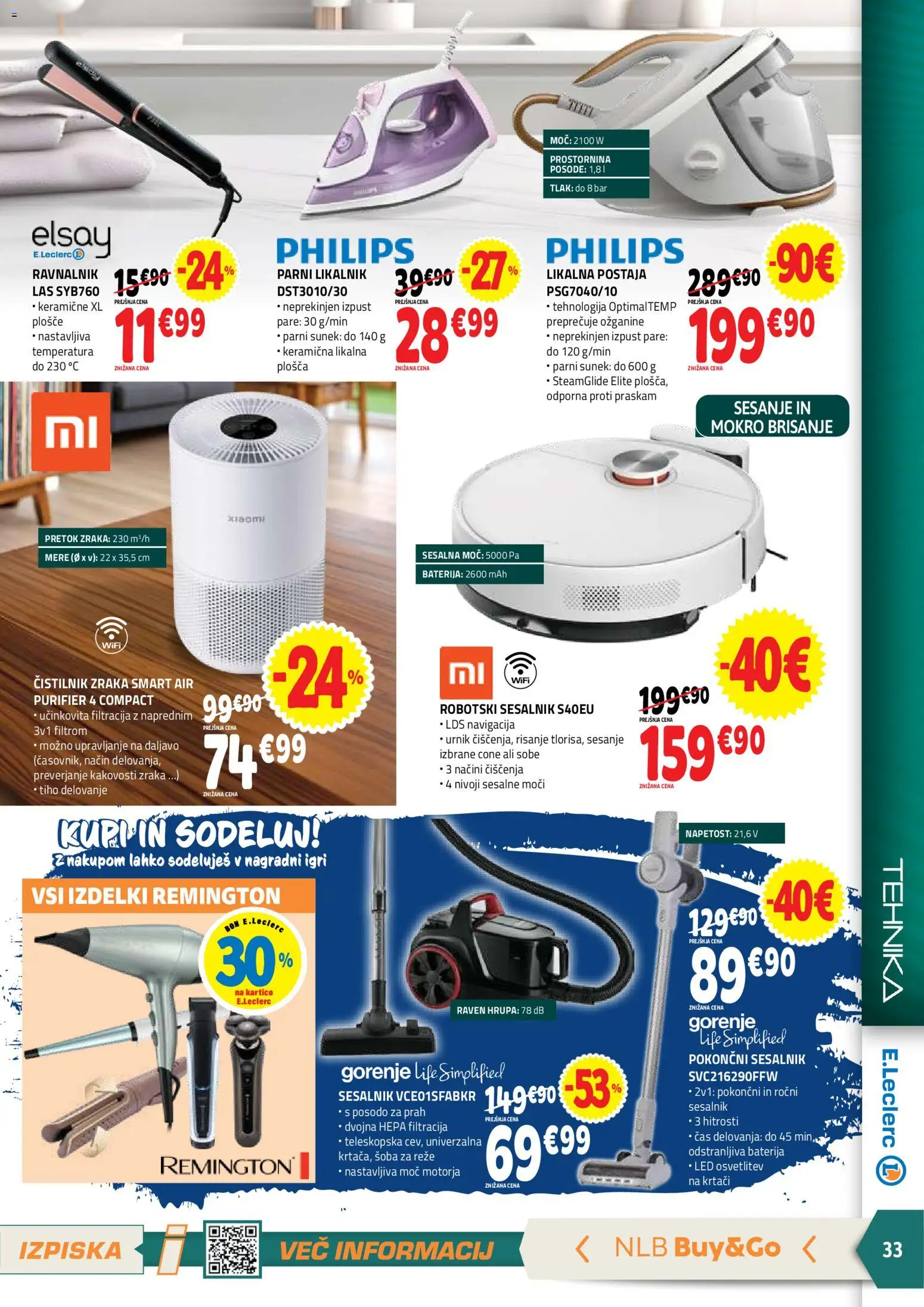 Novi E.leclerc katalog ponudbe – veljaven od 02.09.2026 | Stran: 33 | Izdelki: Baterija, Likalnik, Navigacija, Sesalnik