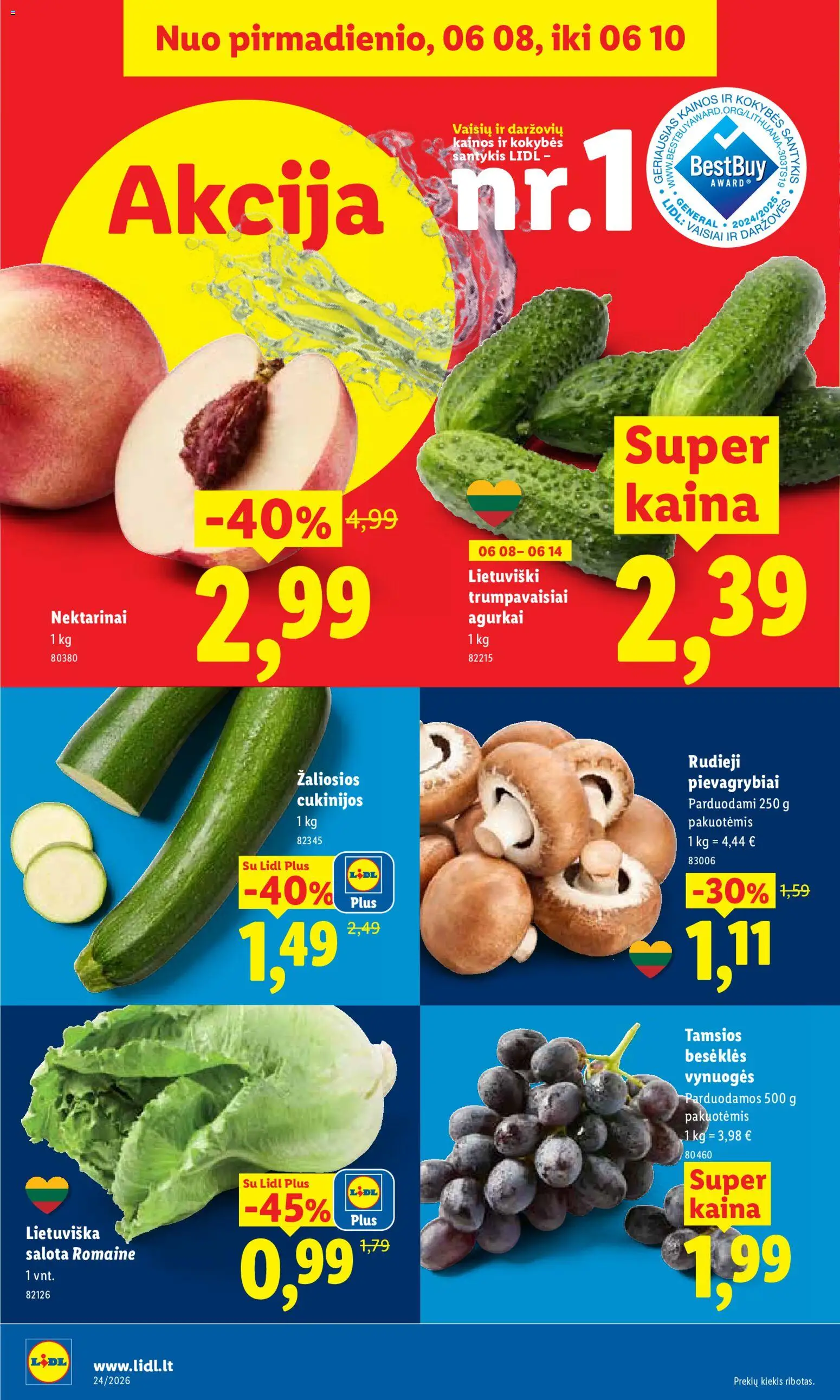 LIDL akcijos nuo 08.06.2026 | Puslapis: 4 | Prekių: Agurkai, Salota, Pievagrybiai, Vynuogės