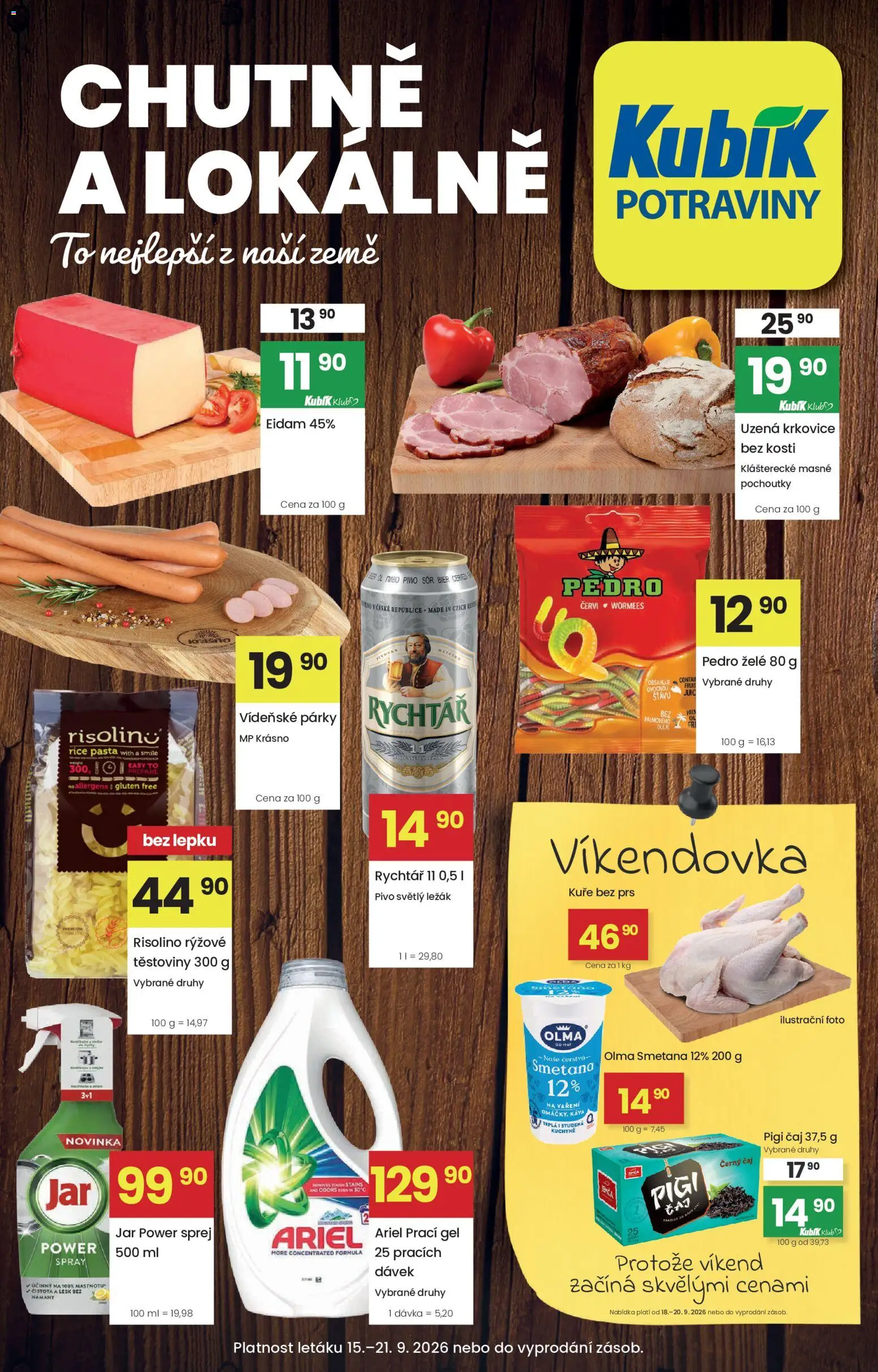 Kubík leták od 15.09.2026 | Strana: 1 | Produkty: Párky, Eidam, Krkovice bez kosti, Uzená krkovice