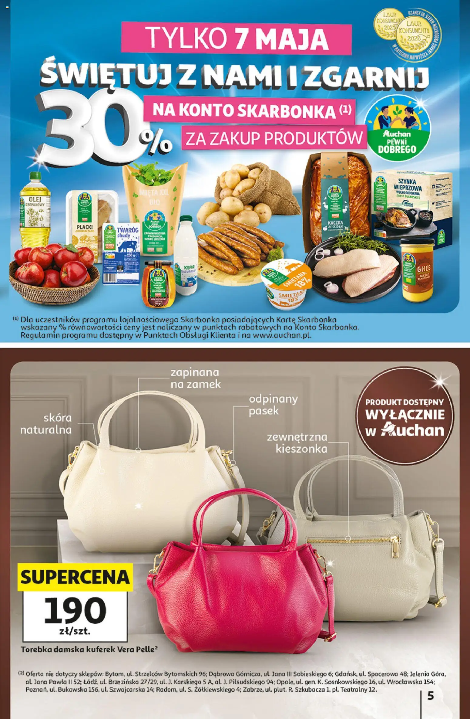 Auchan gazetka - 30 Lat Hipermarket od 07.05.2026 | Strona: 5 | Produkty: Kefir, Szynka, Mięta, Śmietana