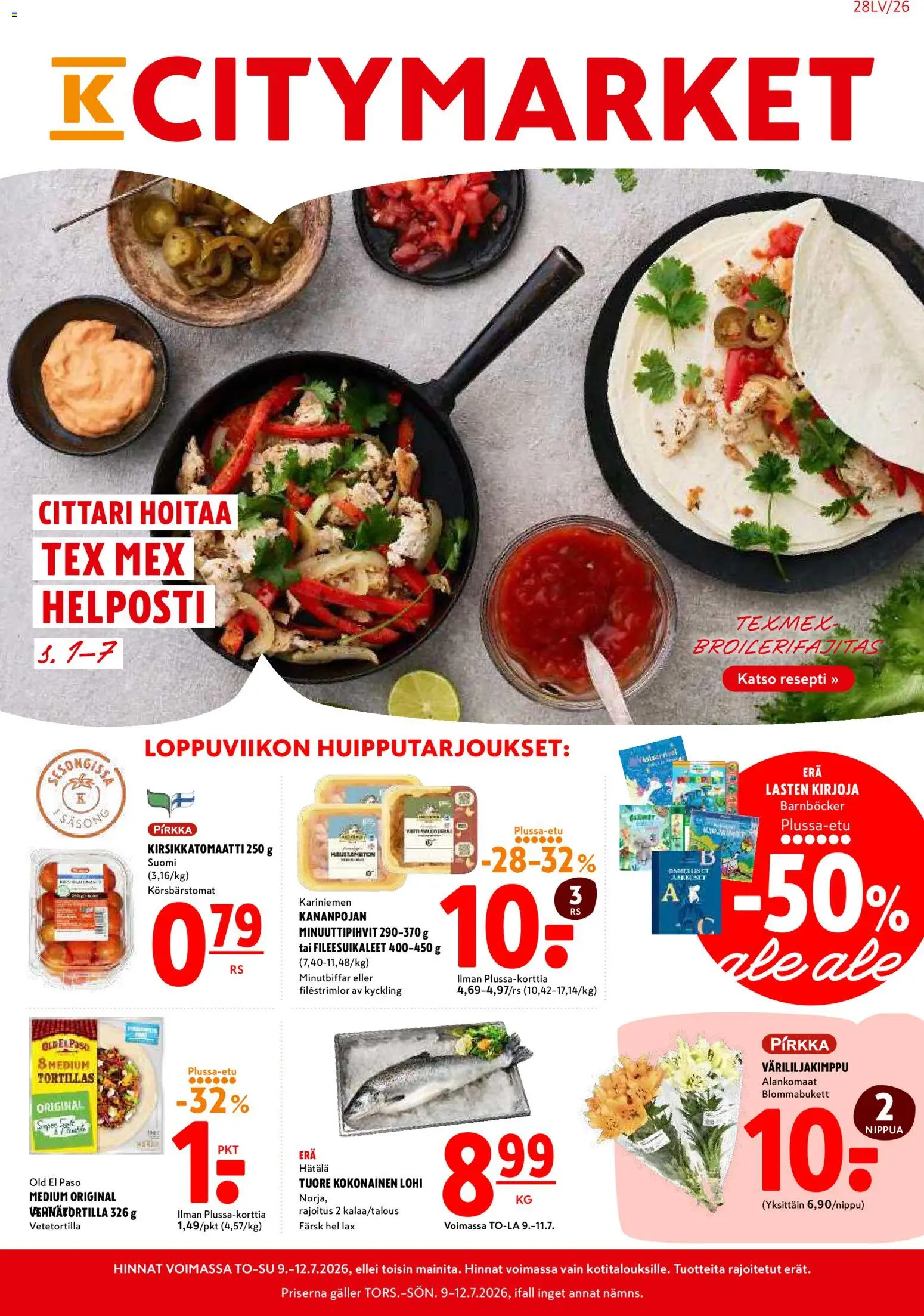 K-Citymarket tarjoukset – voimassa 09/07/2026 alkaen | Sivu: 1 | Tuotteet: Lohi, Kokonainen, Kirsikkatomaatti