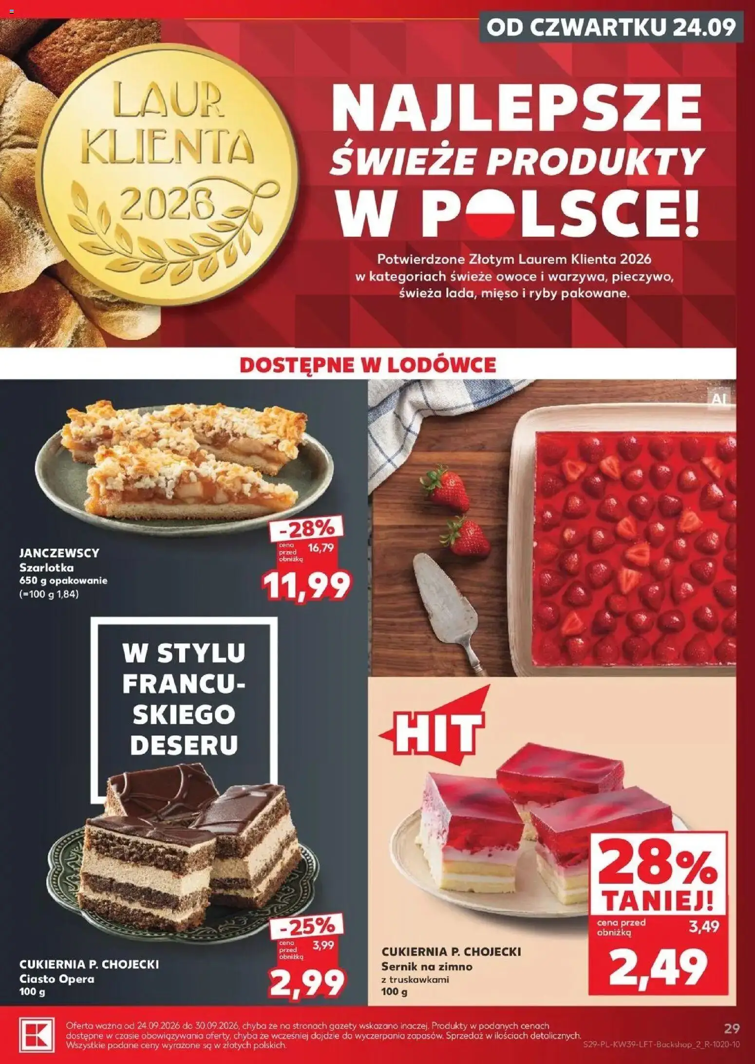 Kaufland gazetka od 24.09.2026 | Strona: 29 | Produkty: Ciasto Opera, Ciasto, Sernik na zimno, Owoce