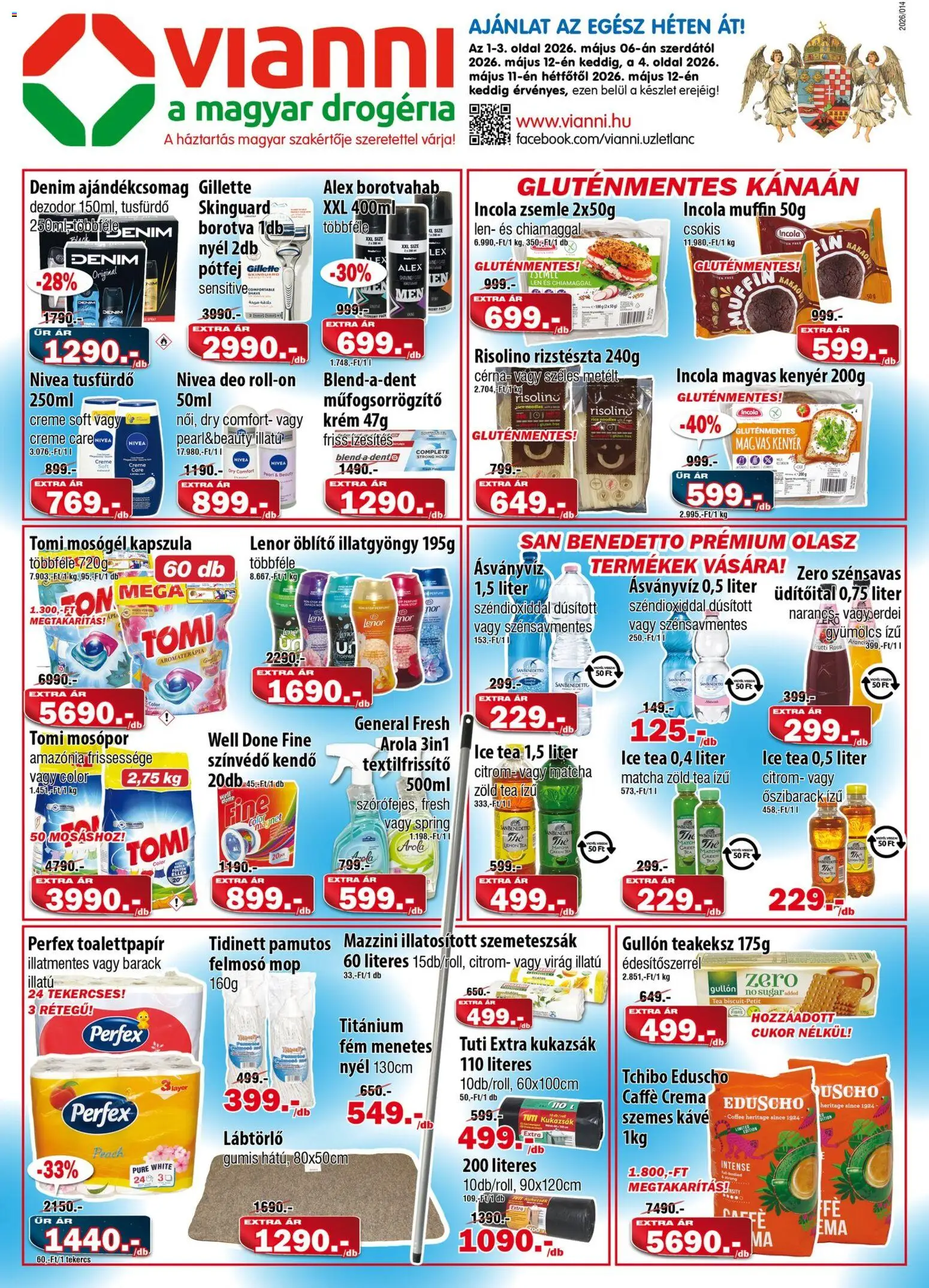 Vianni akciós ujság - amely érvényes a következő dátumtól: 06.05.2026 | Oldal: 1 | Termékek: Lábtörlő, Kávé, Szemes kávé, Cukor