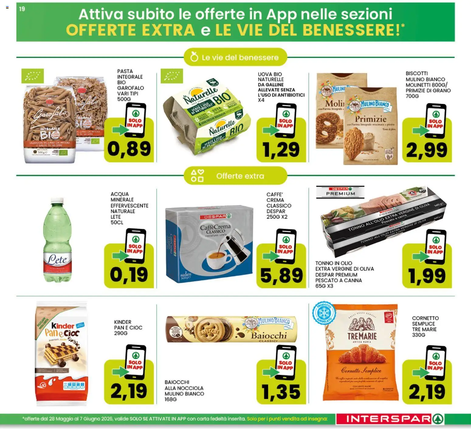 Volantino Interspar del 27.05.2026 | Pagina: 19 | Prodotti: Crema, Uova, Pane, Tonno