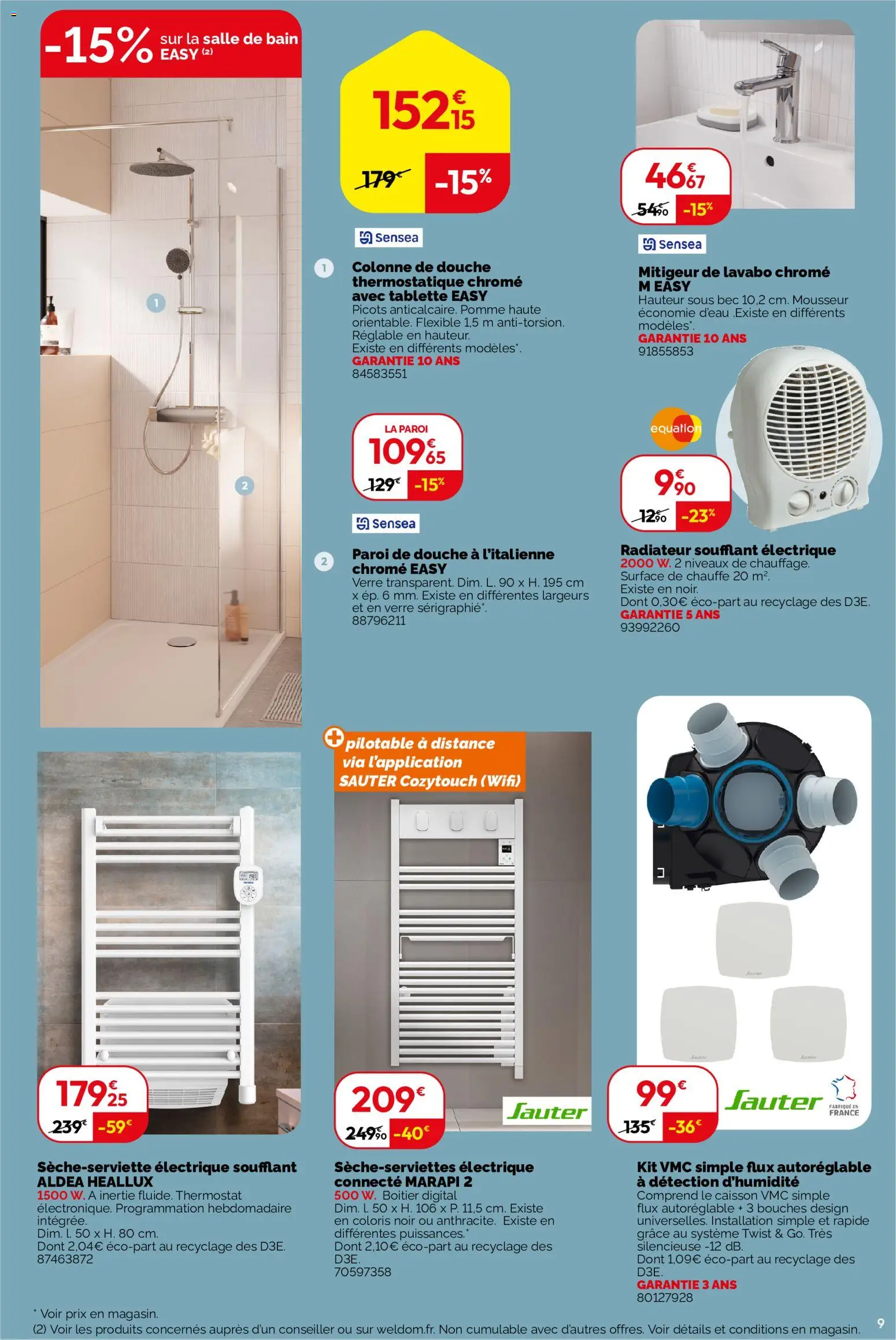 {H1} | Page: 9 | Produits: Colonne, Radiateur soufflant, Mitigeur de lavabo, Lavabo