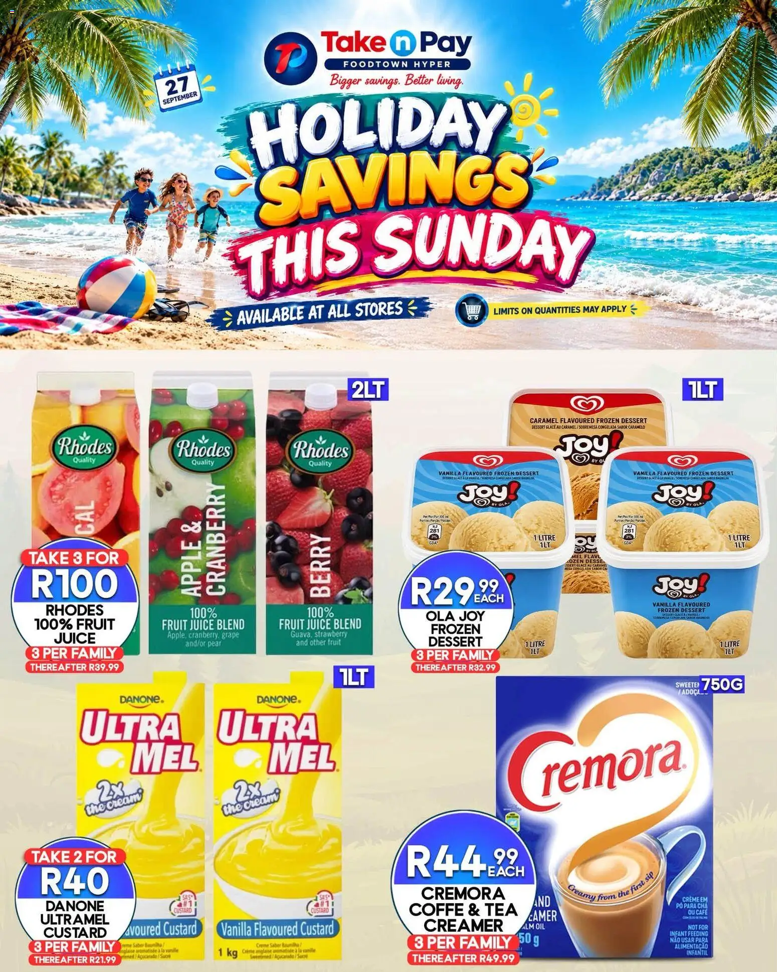 New Take n Pay catalogue – valid from 27/09/2026 | Page: 1 | Products: Vanilla, Creamer, Oil, Juice