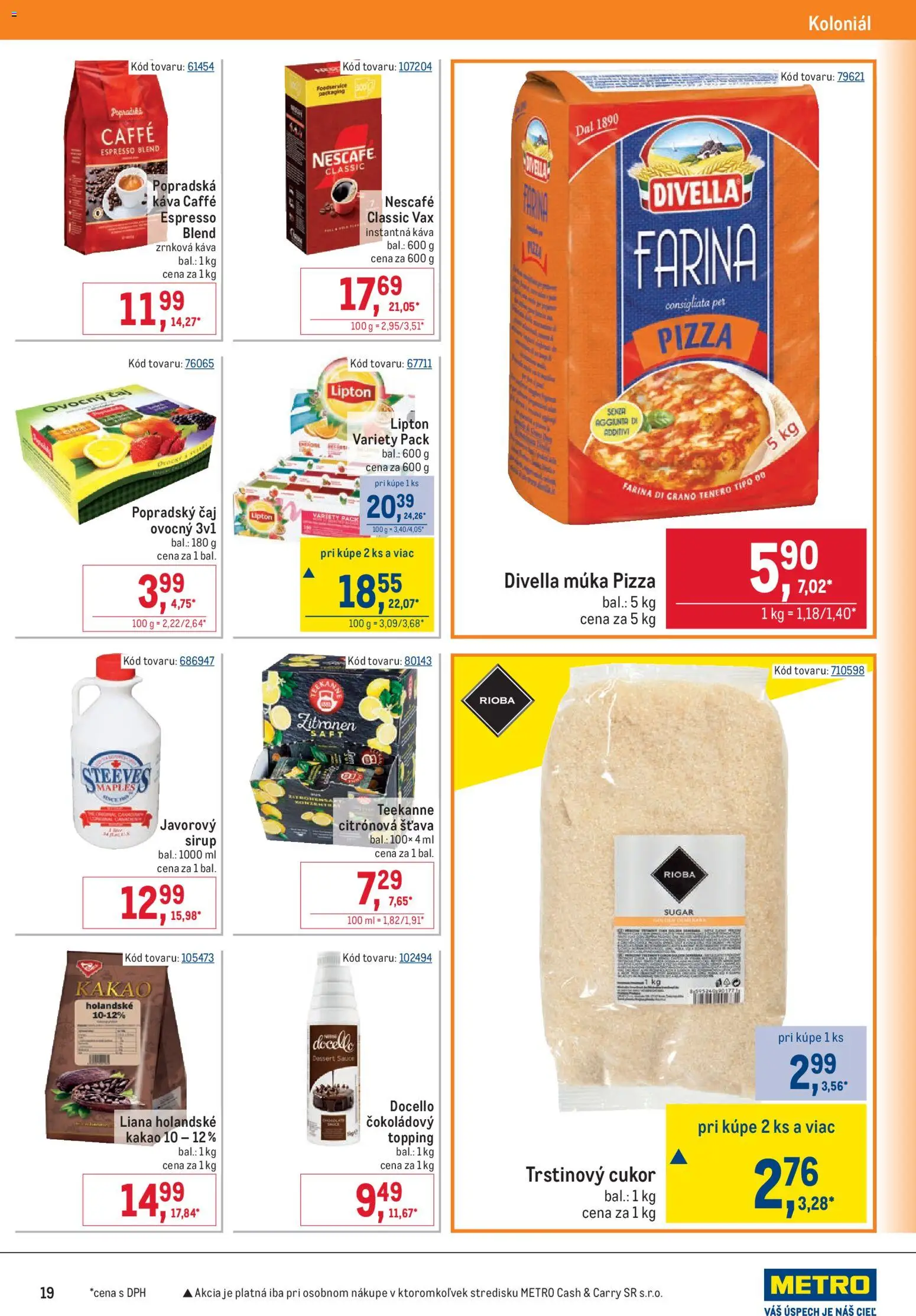 Nové Metro akcie – leták je platný od 12.08.2026 | Strana: 19 | Produkty: Čaj, Sirup, Teekanne, Trstinový cukor