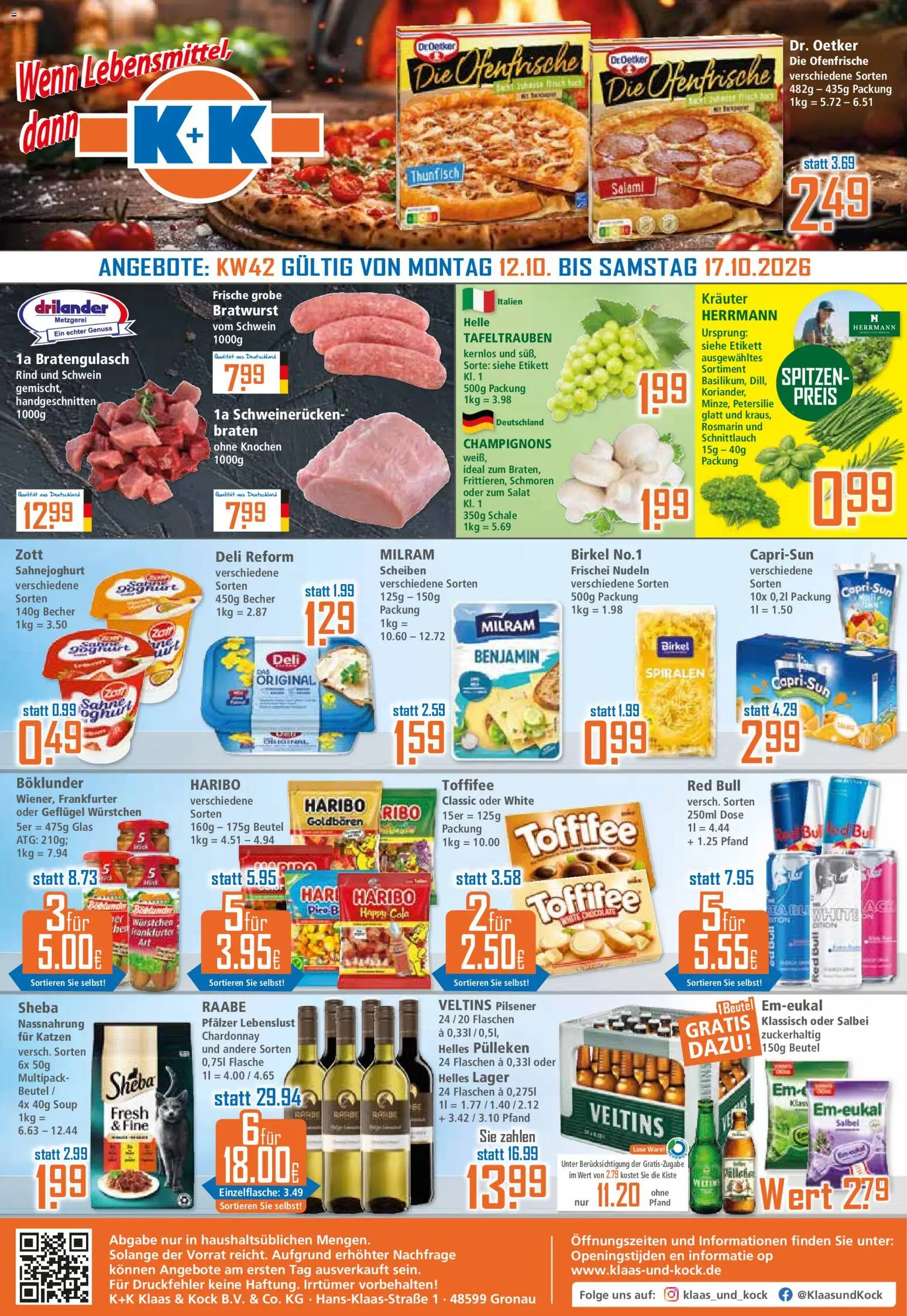 Klaas & Kock Prospekt – gültig ab 12.10.2026 | Seite: 1 | Produkte: Sheba, Ofenfrische, Toffifee, Salat