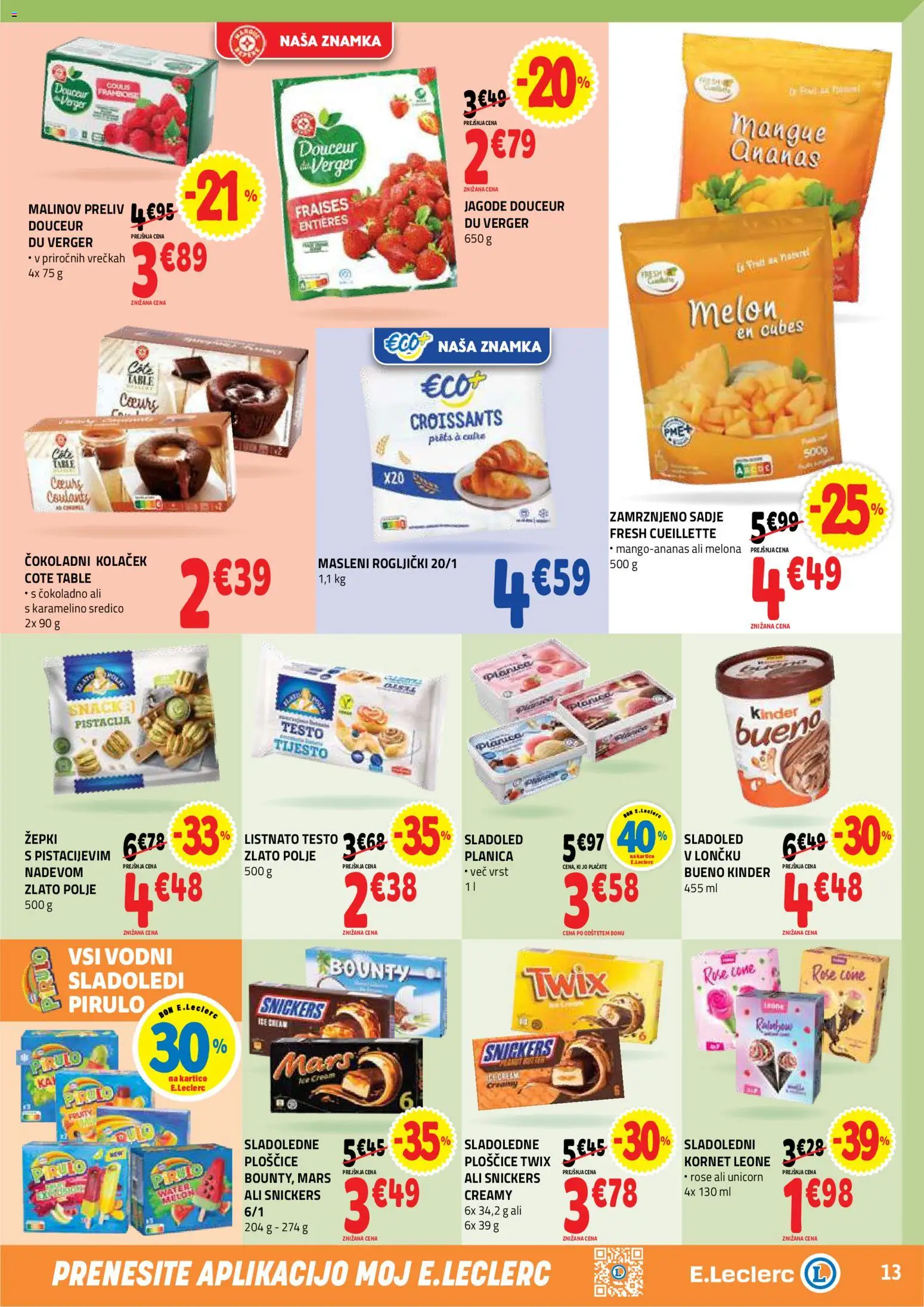 Novi E.leclerc katalog ponudbe – veljaven od 26.08.2026 | Stran: 13 | Izdelki: Rogljički, Ploščice, Ananas, Sladoled
