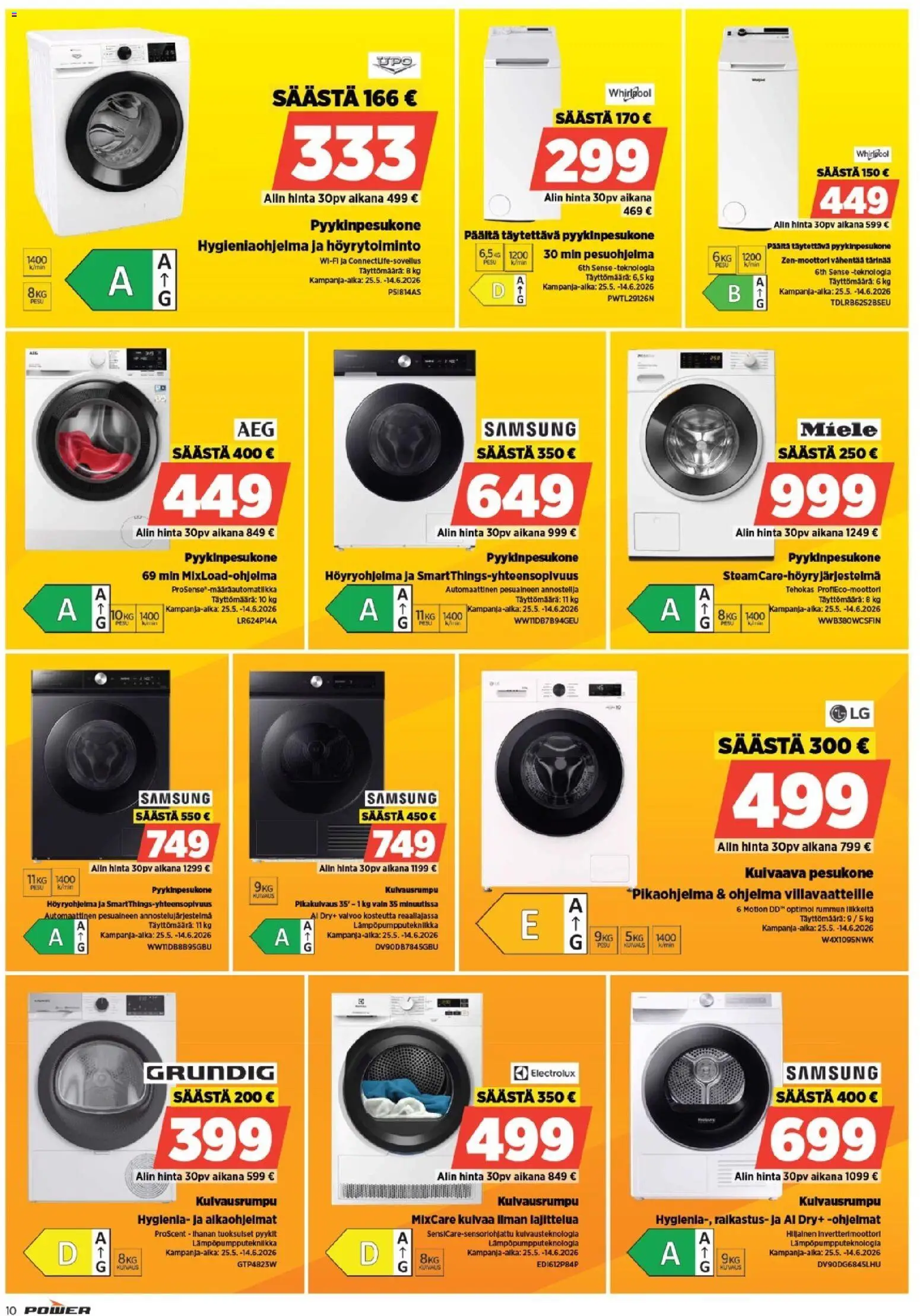 Power tarjoukset – voimassa 01.06.2026 alkaen | Sivu: 10 | Tuotteet: Pesukone, Kuivaava pesukone