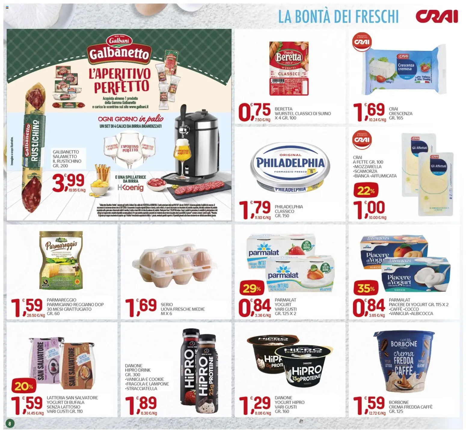 Volantino CRAI del 09/07/2026 | Pagina: 8 | Prodotti: Crema, Yogurt, Parmigiano, Stracciatella