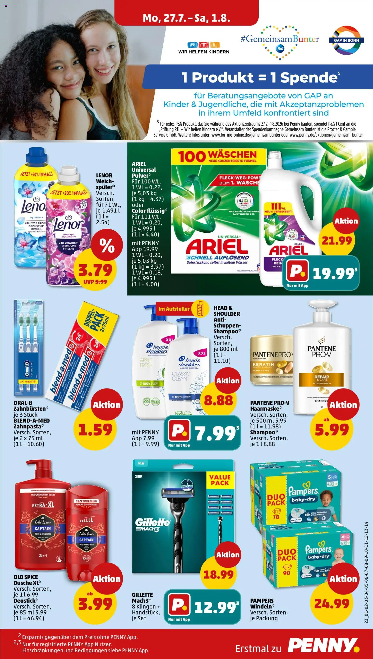 Penny Prospekt – gültig ab 27.07.2026 | Seite: 27 | Produkte: Ariel, Pampers, Deodorant, Wasser