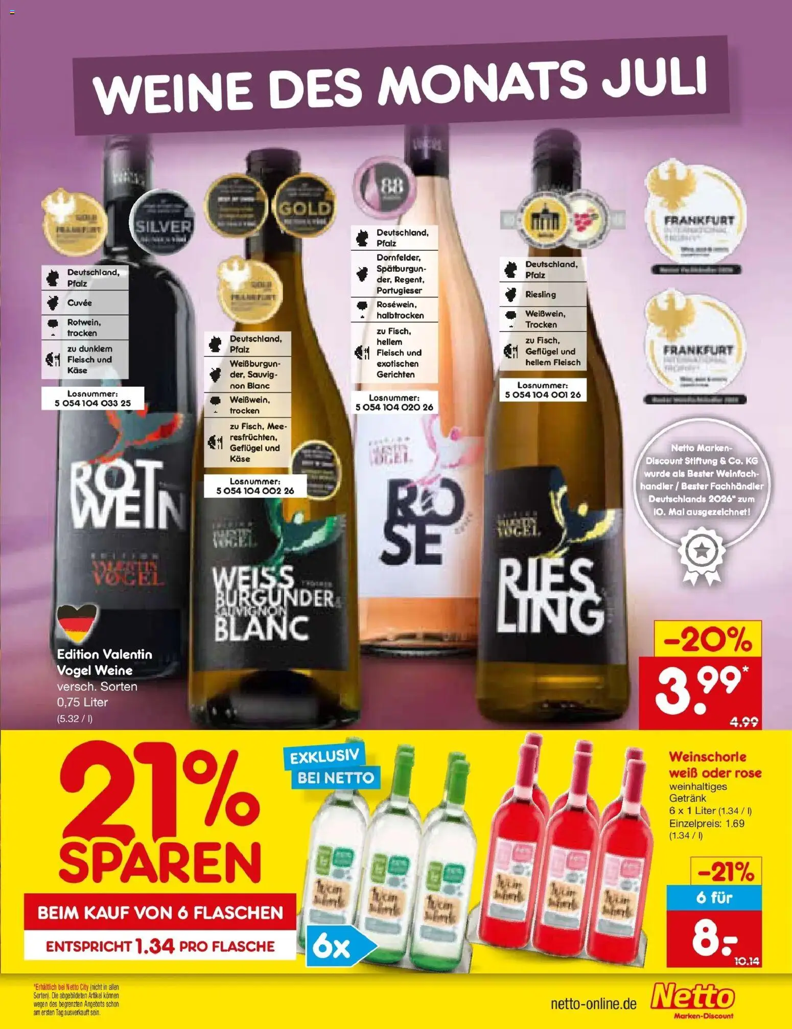 Netto Marken-Discount Prospekt Hamburg – gültig ab 20.07.2026 | Seite: 35 | Produkte: Käse, Weinschorle, Fleisch