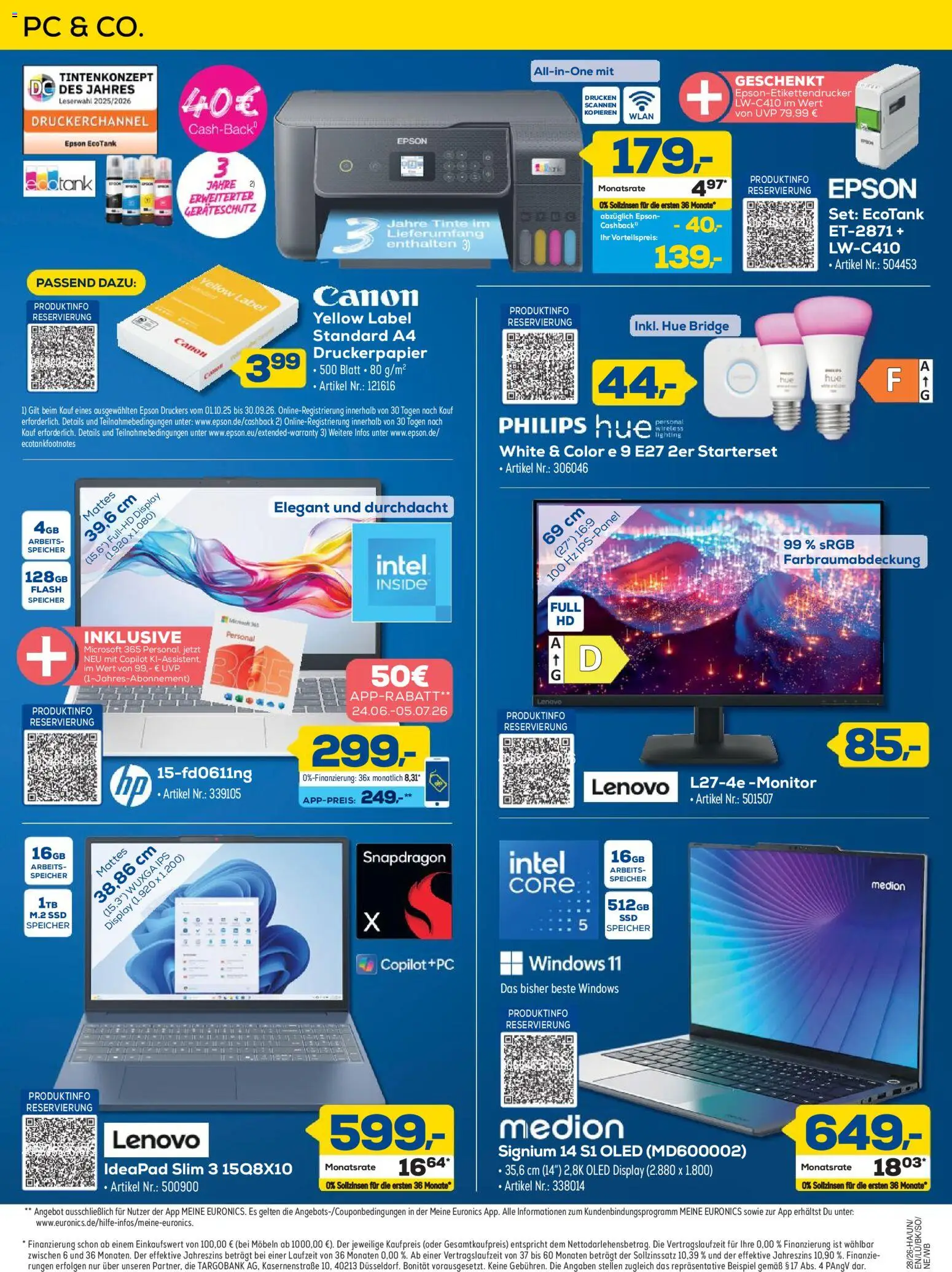 Euronics Prospekt Berlet – gültig ab 25.06.2026 | Seite: 16 | Produkte: Lenovo, Epson, Monitor, PC