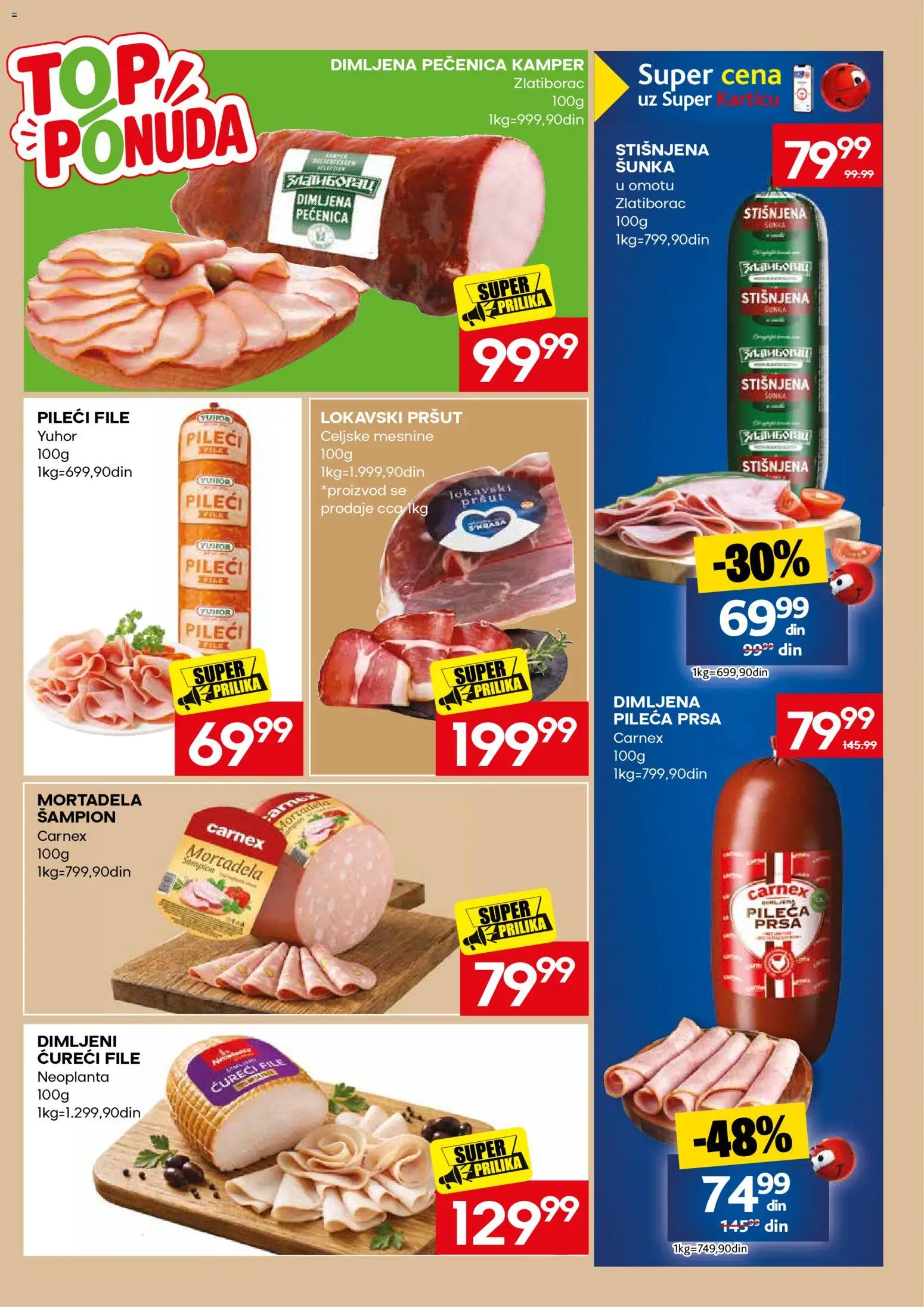 Mercator katalog - važi od 31.08.2026 | Strana: 11 | Proizvode: Pileći file, Mortadela, Šunka, Pečenica