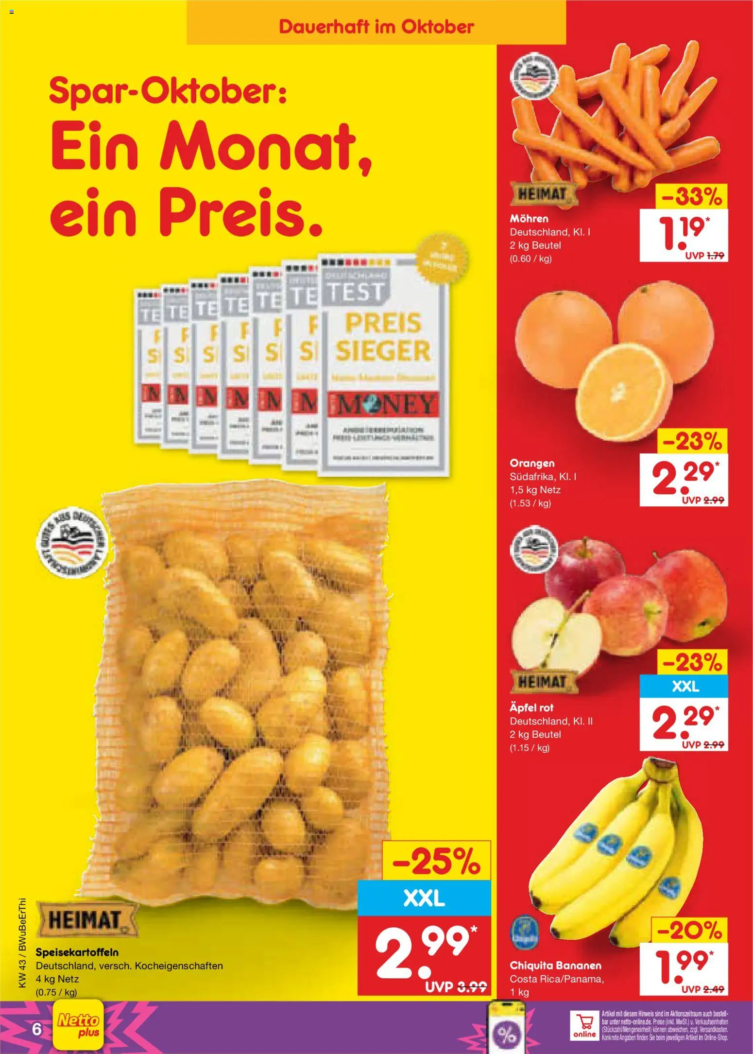 Netto Marken-Discount Prospekt – gültig ab 19.10.2026 | Seite: 6 | Produkte: Äpfel, Bananen, Orangen, Mohren