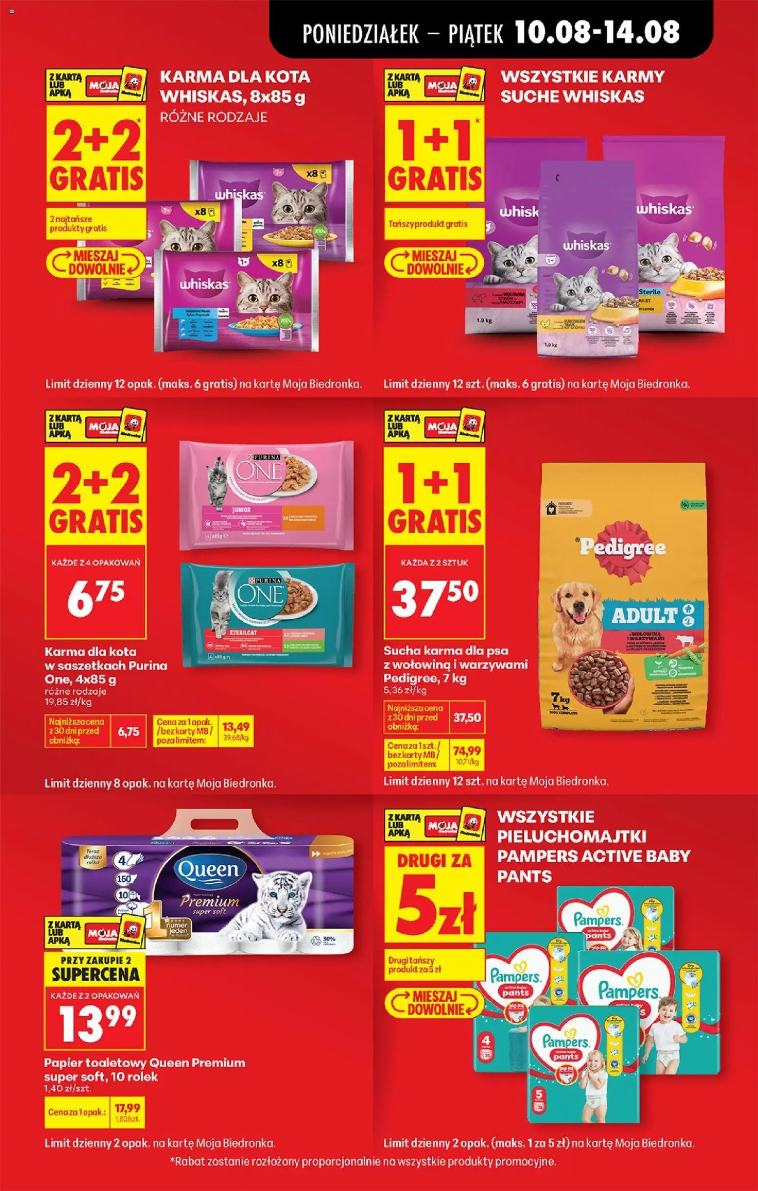 Biedronka gazetka od 10.08.2026 | Strona: 23 | Produkty: Whiskas sterile, Pieluchomajtki, Karma dla psa, Pieluchomajtki Pampers