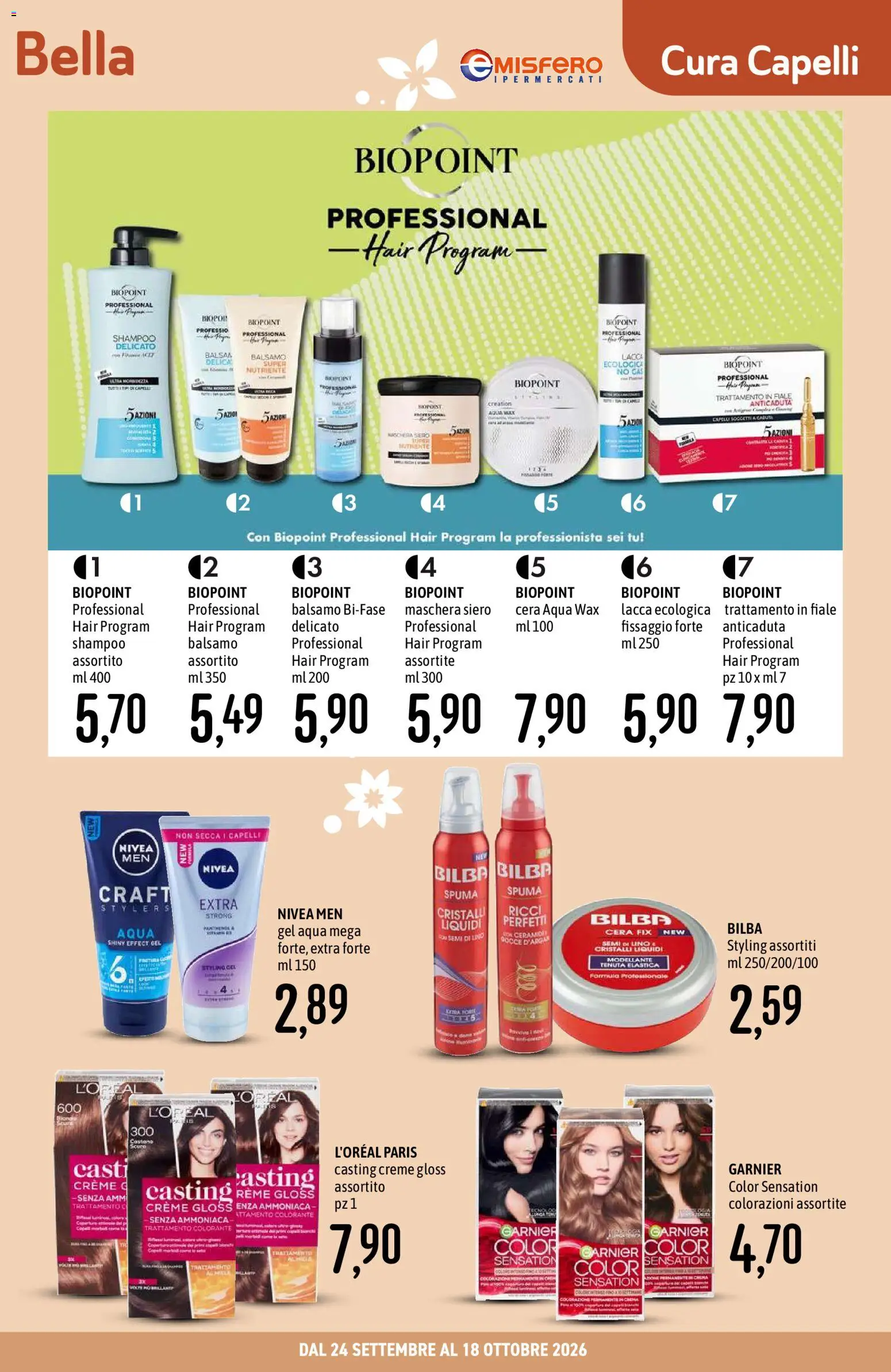 Volantino Emisfero del 24/09/2026 | Pagina: 15 | Prodotti: Shampoo, Balsamo, Maschera, Lacca