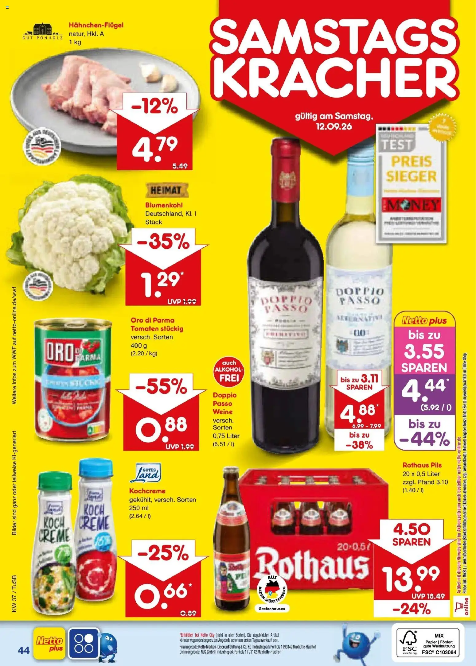 Netto Marken-Discount Prospekt Sindelfingen – gültig ab 07.09.2026 | Seite: 62 | Produkte: Tomaten, Oro di parma, Doppio Passo, Blumenkohl