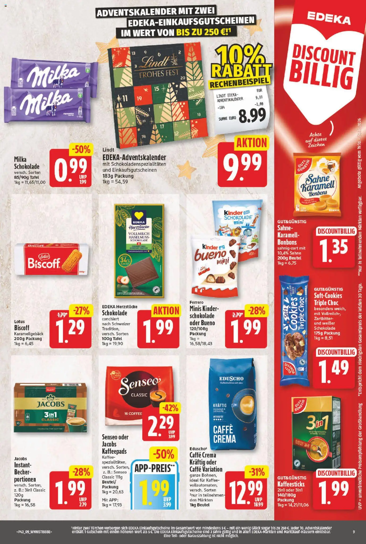 NP Discount Prospekt – gültig ab 19.10.2026 | Seite: 9 | Produkte: Schokolade, Milka, Lindt, Sahne