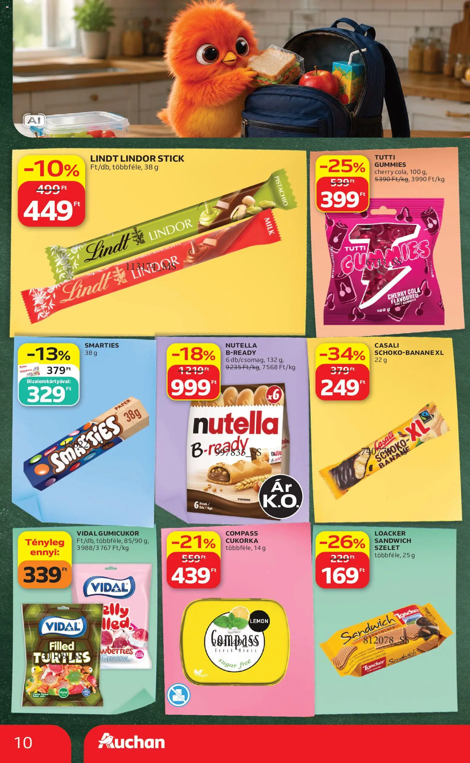 Auchan akciós ujság - amely érvényes a következő dátumtól: 2026.08.27. | Oldal: 10 | Termékek: Szelet, Lindt, Cola, Cukorka