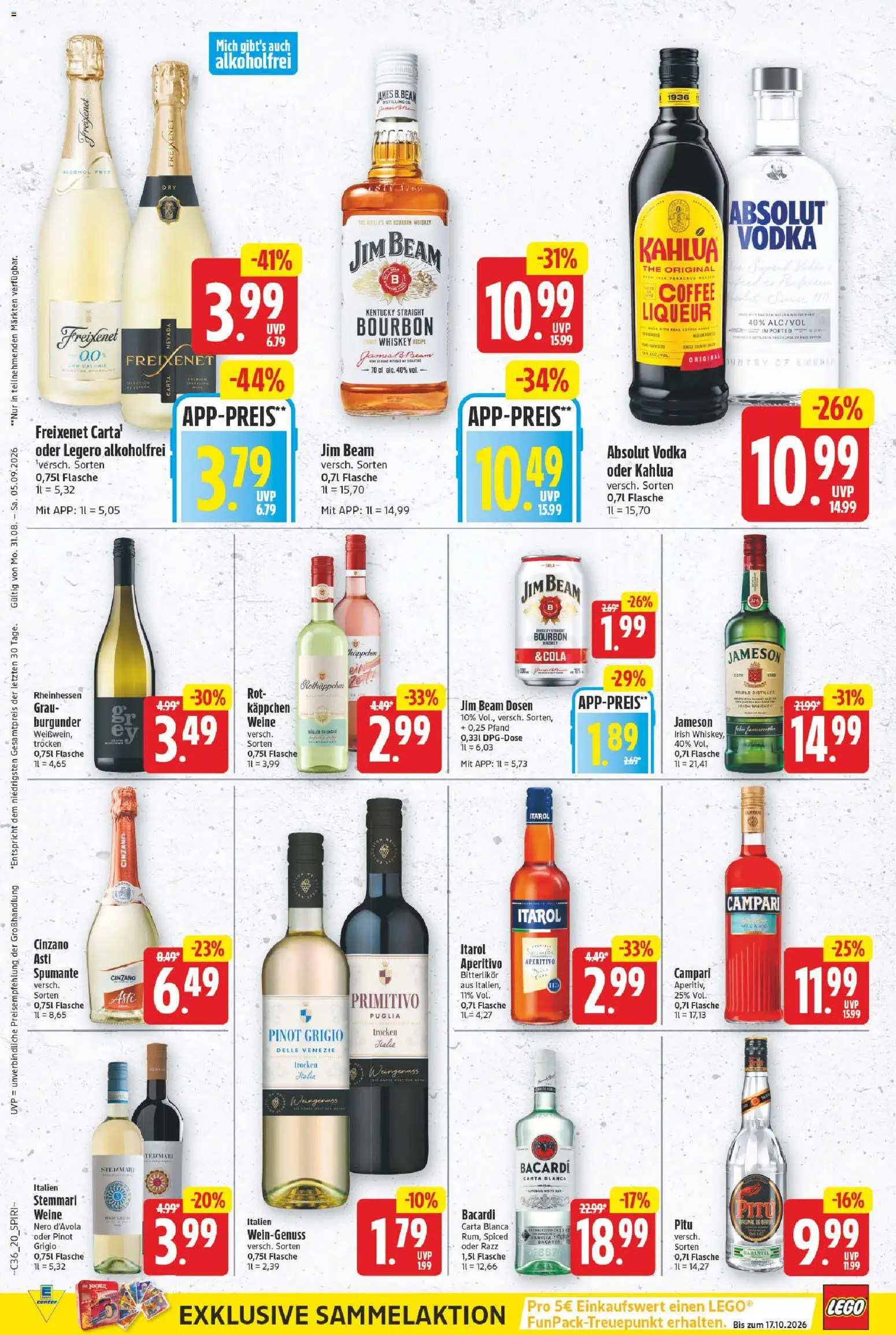 E center Prospekt – gültig ab 31.08.2026 | Seite: 22 | Produkte: Bacardi, Jim beam, Jameson, Rotkäppchen