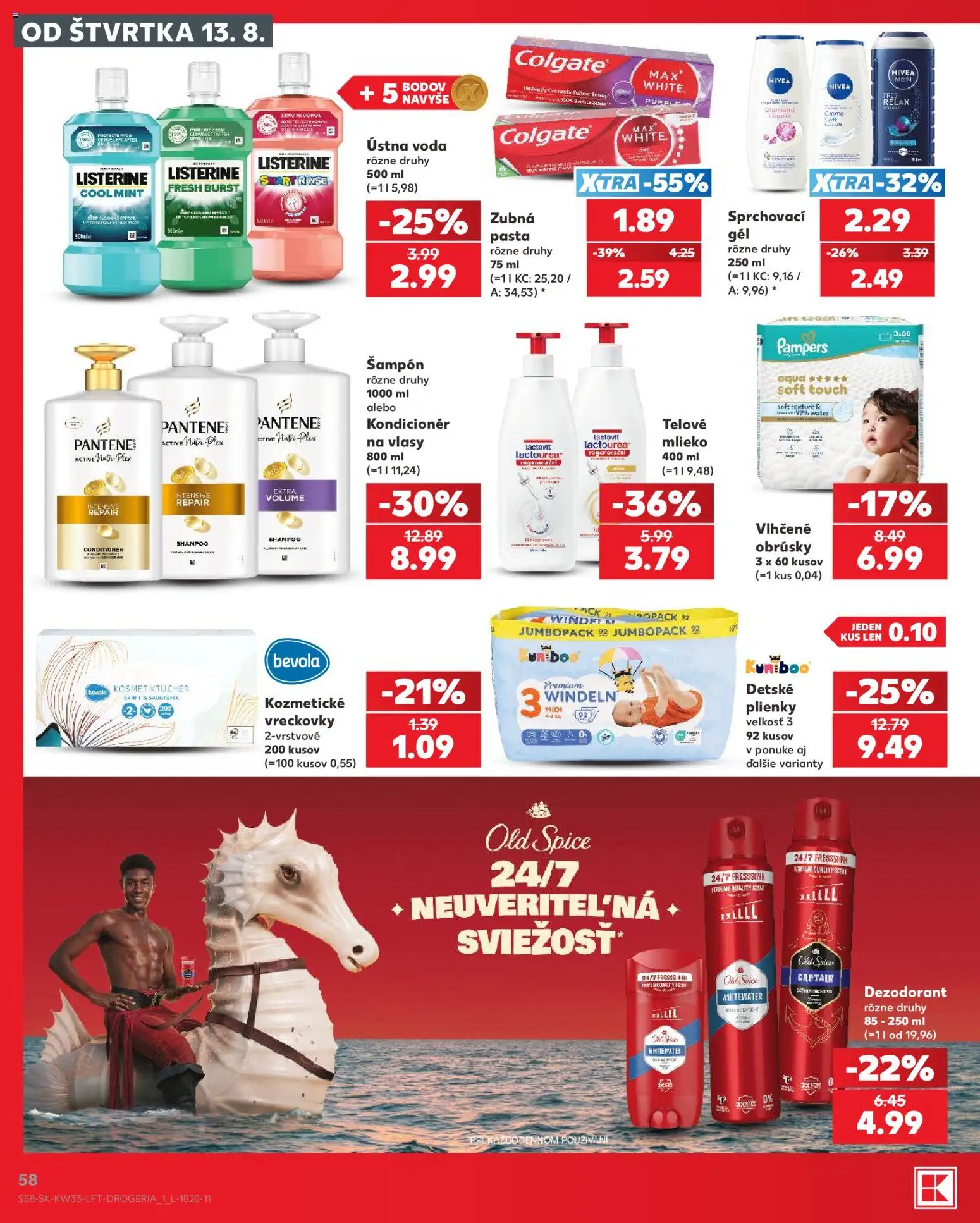 Nové Kaufland akcie – leták je platný od 13.08.2026 | Strana: 58 | Produkty: Mlieko, Dezodorant, Plienky, Lactovit