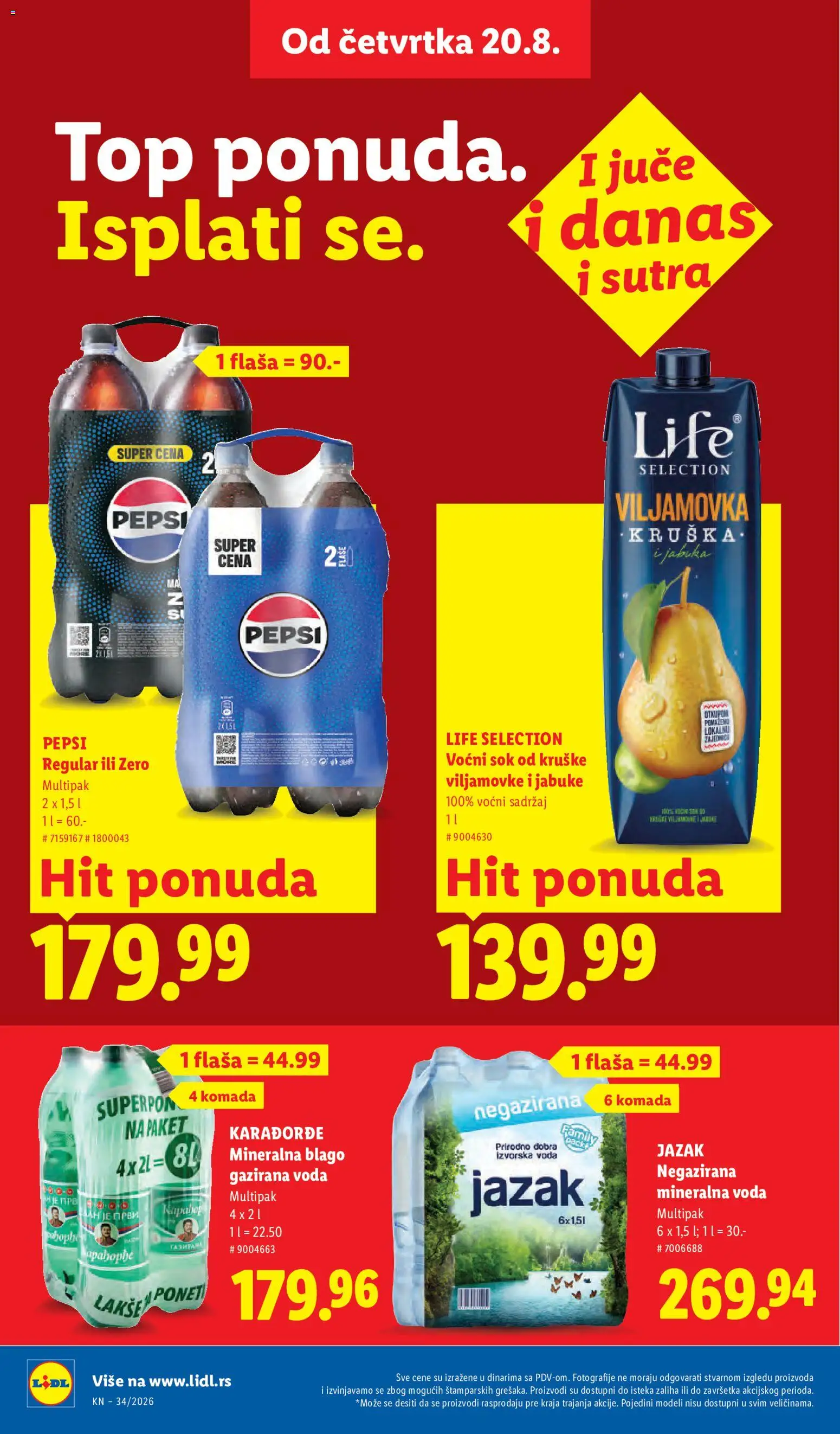 Lidl katalog - važi od 20.08.2026 | Strana: 30 | Proizvode: Voda, Mineralna voda, Jabuke, Pepsi