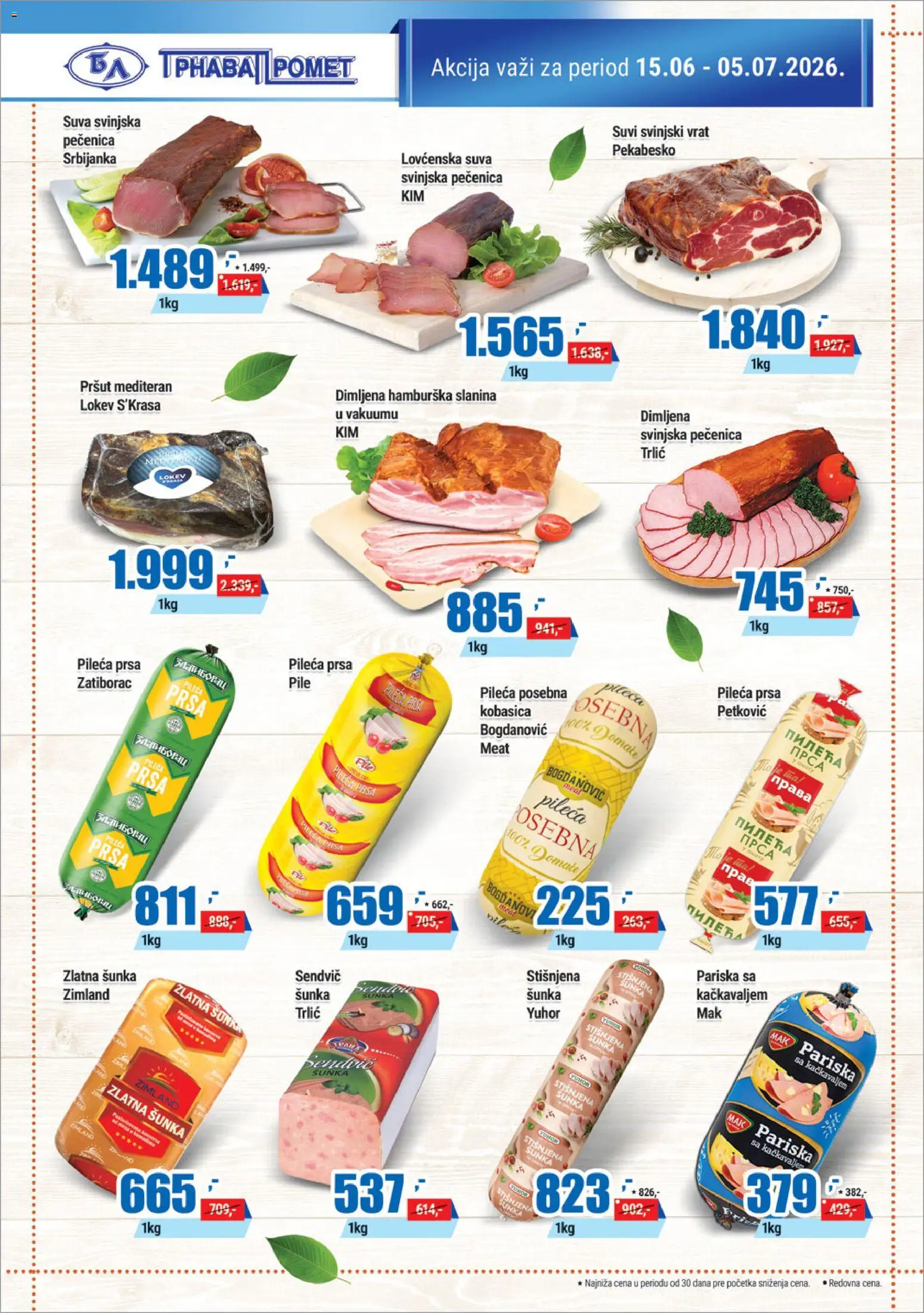 Trnava Promet katalog - važi od 15.06.2026 | Strana: 2 | Proizvode: Pileća prsa, Svinjski vrat, Suva svinjska pečenica, Pečenica