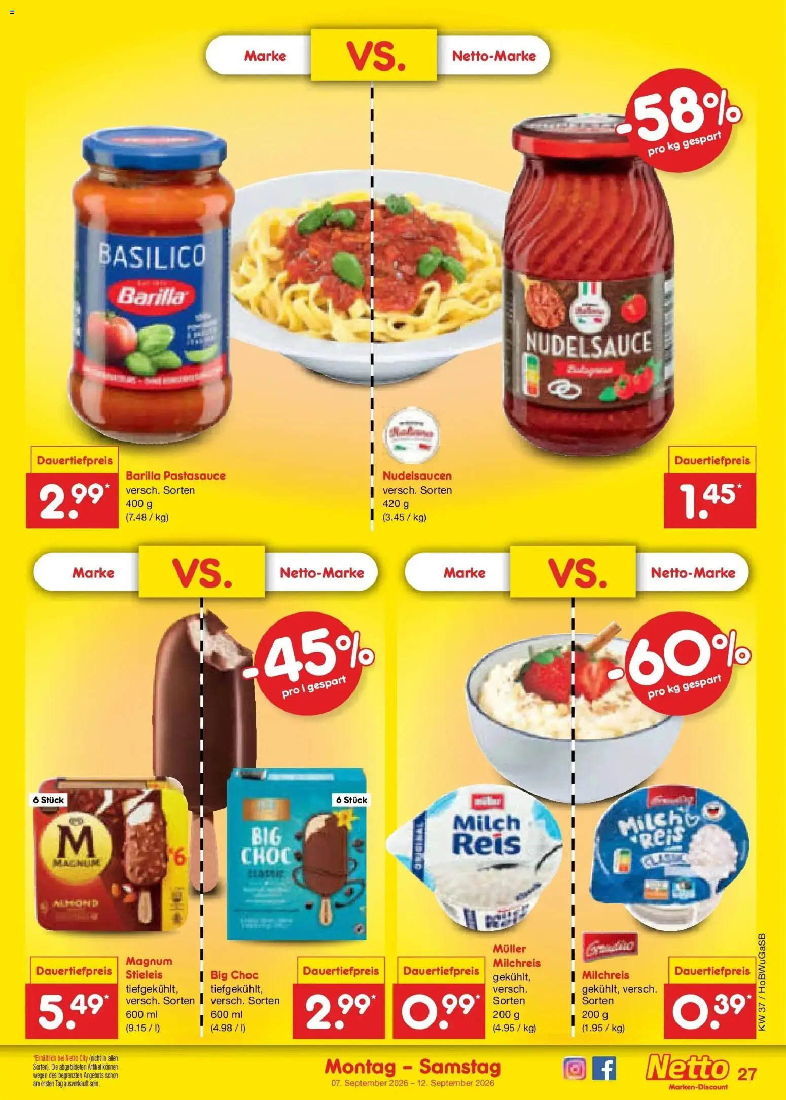 Netto Marken-Discount Prospekt Bielefeld – gültig ab 07.09.2026 | Seite: 37 | Produkte: Milch, Barilla, Reis