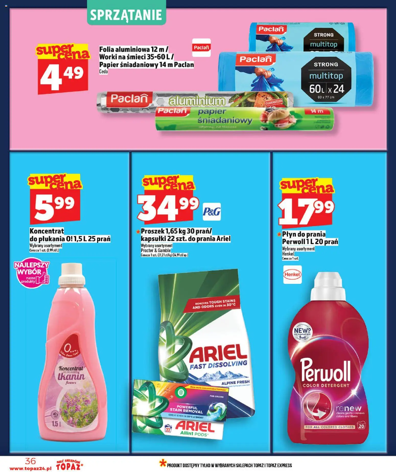 Topaz gazetka od 07.05.2026 | Strona: 36 | Produkty: Papier śniadaniowy, Por, Ariel, Detergent