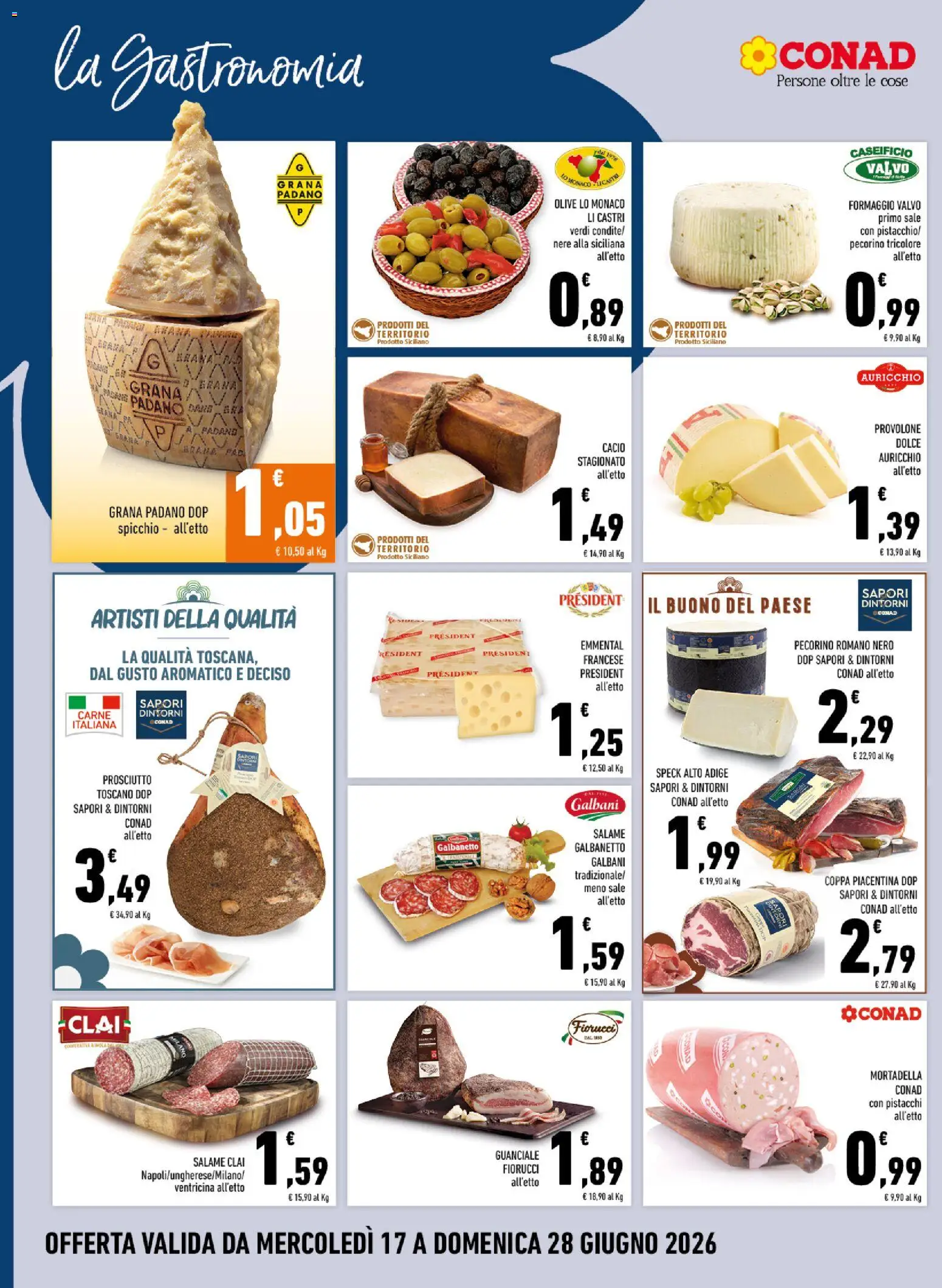 Volantino Conad del 17.06.2026 | Pagina: 4 | Prodotti: Provolone, Mortadella, Pecorino, Emmental