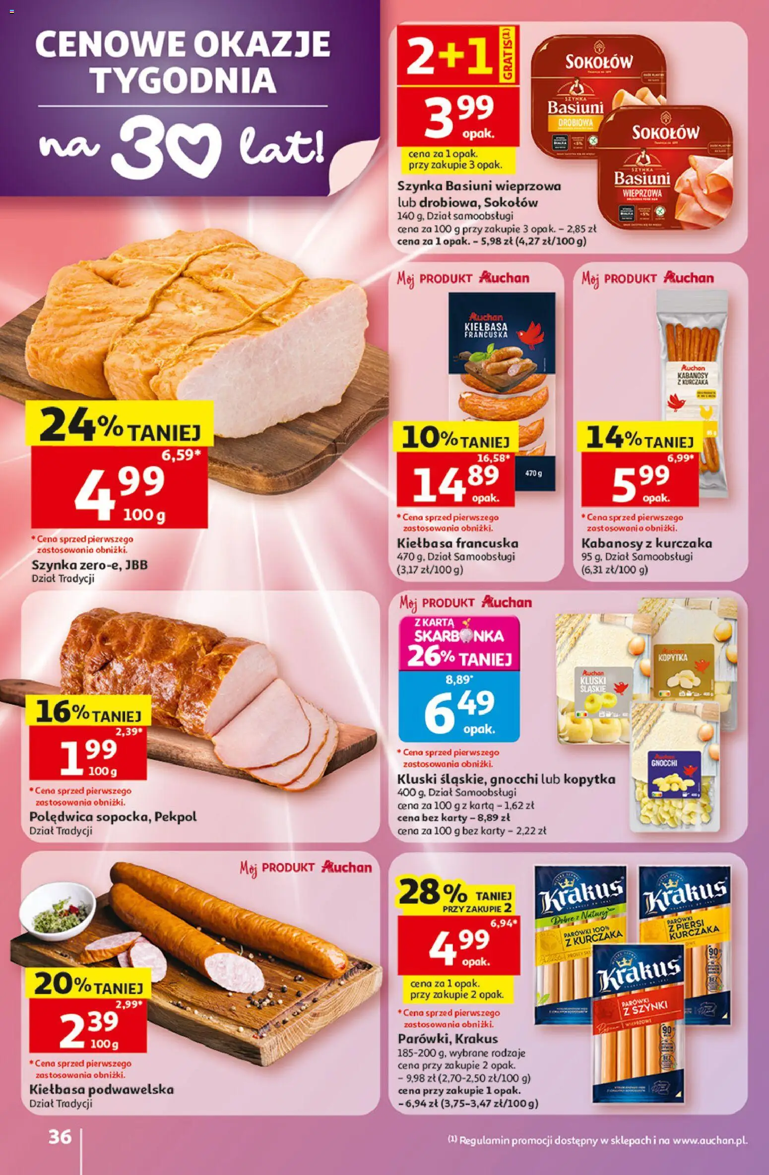 Auchan gazetka - 30 Lat Hipermarket od 07.05.2026 | Strona: 36 | Produkty: Karta, Piersi, Kiełbasa podwawelska, Gnocchi
