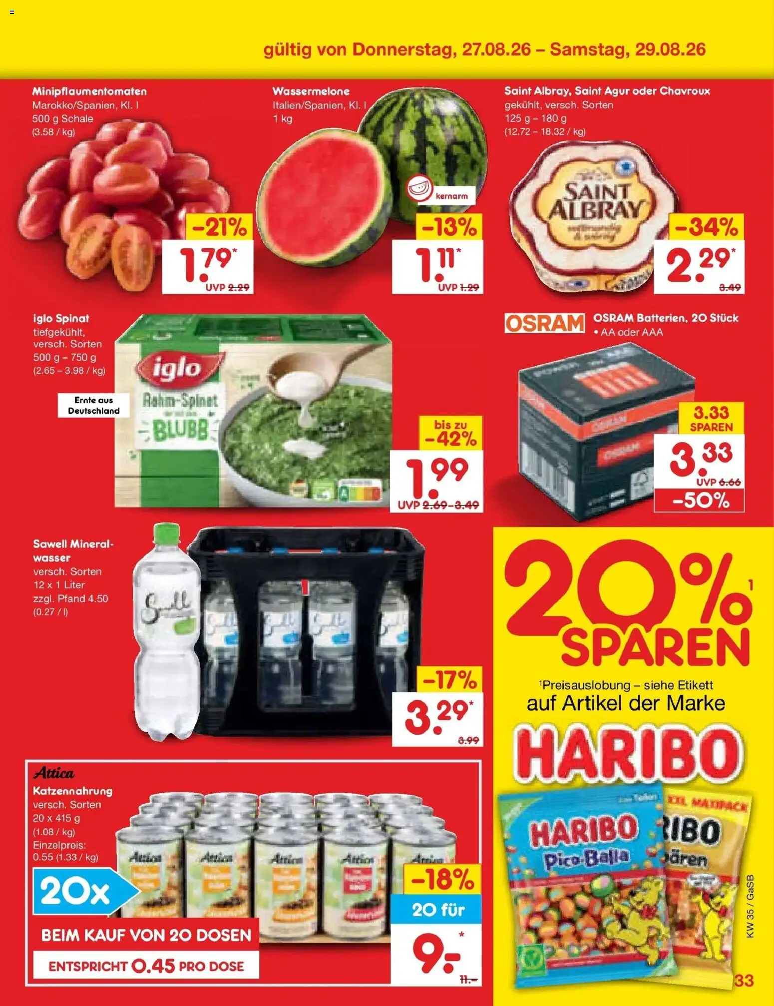 Netto Marken-Discount Prospekt Oldenburg – gültig ab 24.08.2026 | Seite: 47 | Produkte: Haribo, Iglo, Wasser, Wassermelone
