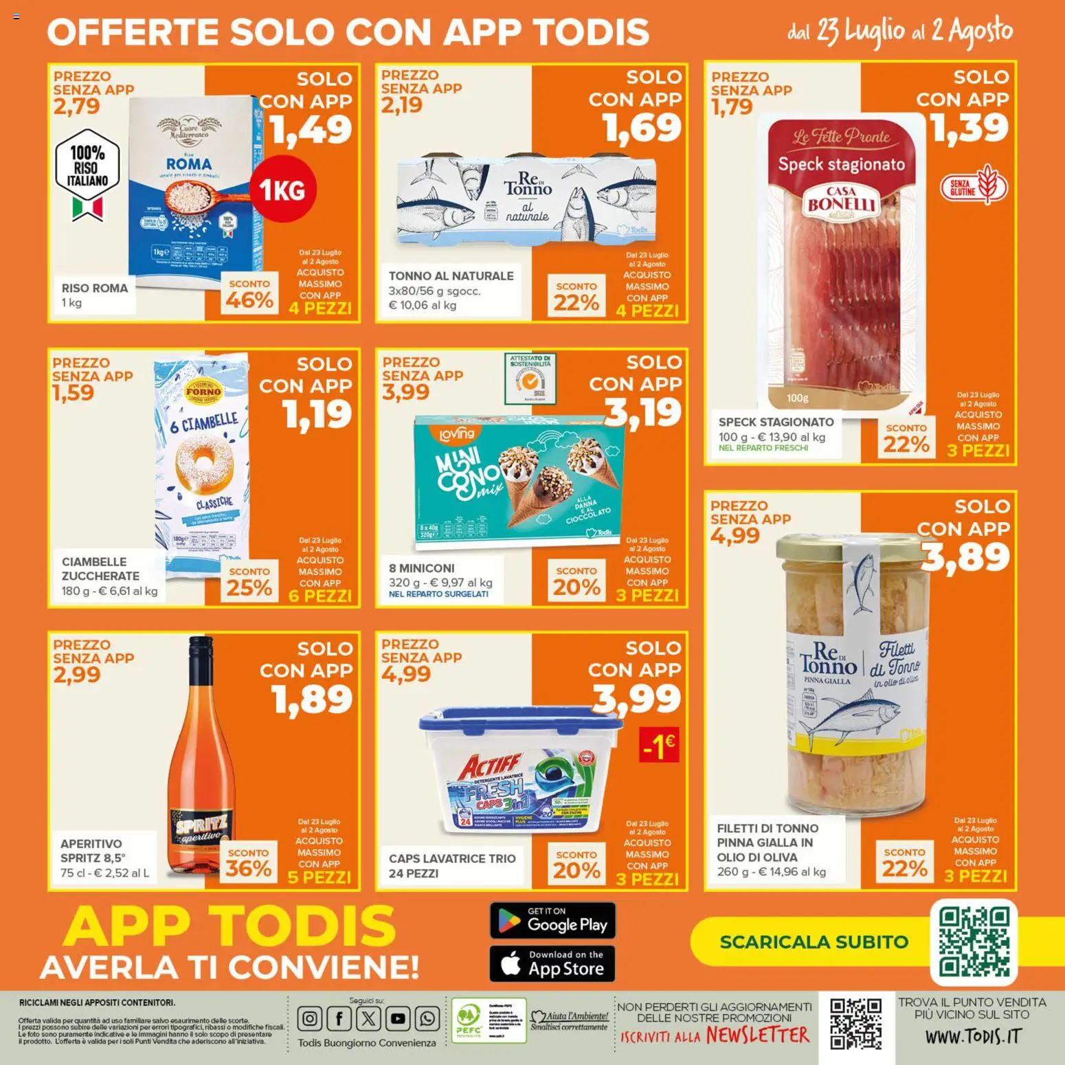 Volantino Todis del 23/07/2026 | Pagina: 12 | Prodotti: Cioccolato, Riso, Olio, Tonno