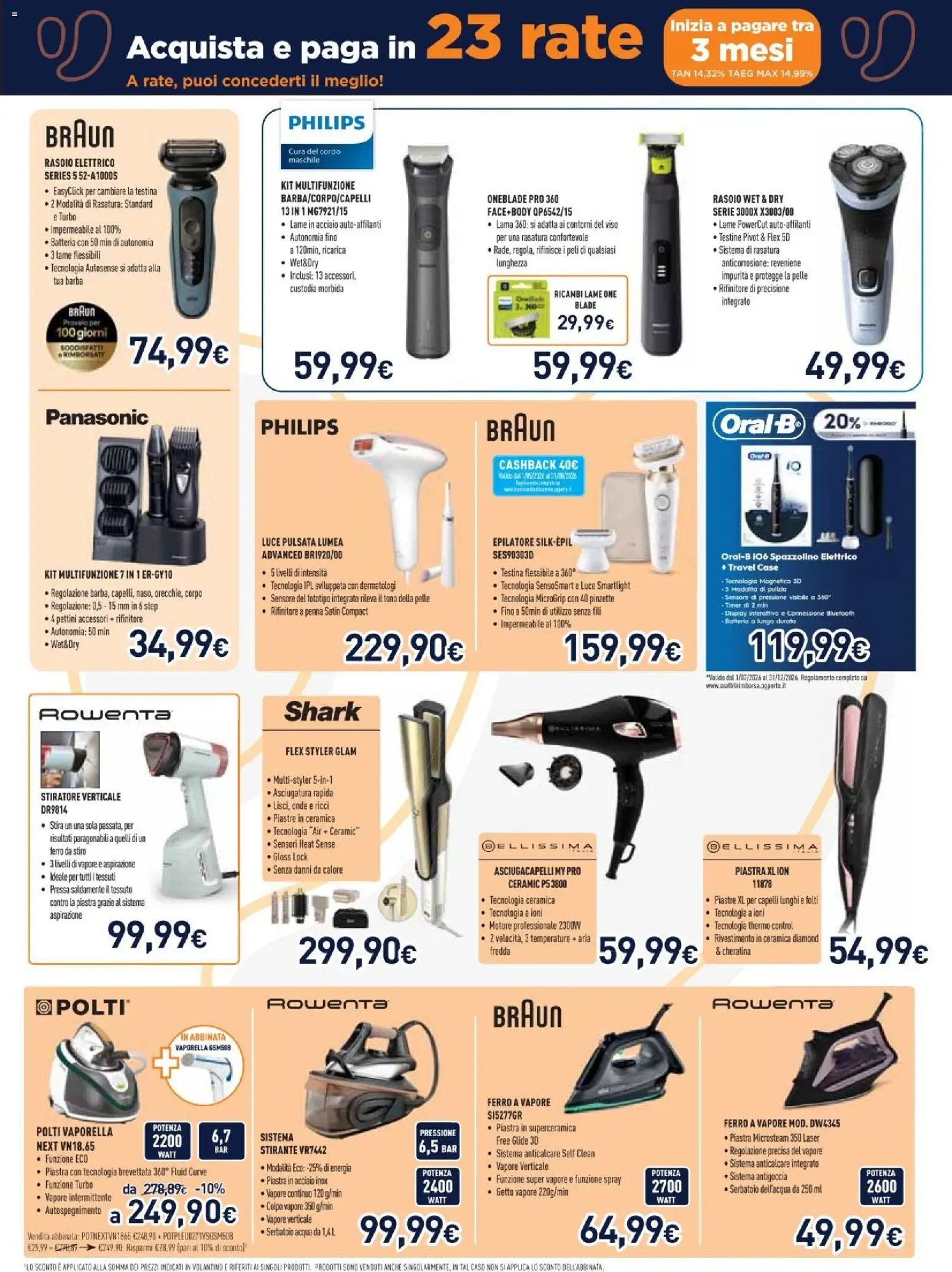 Volantino Unieuro del 10/08/2026 | Pagina: 19 | Prodotti: Acqua, Ferro da stiro, Asciugacapelli, Spazzolino elettrico