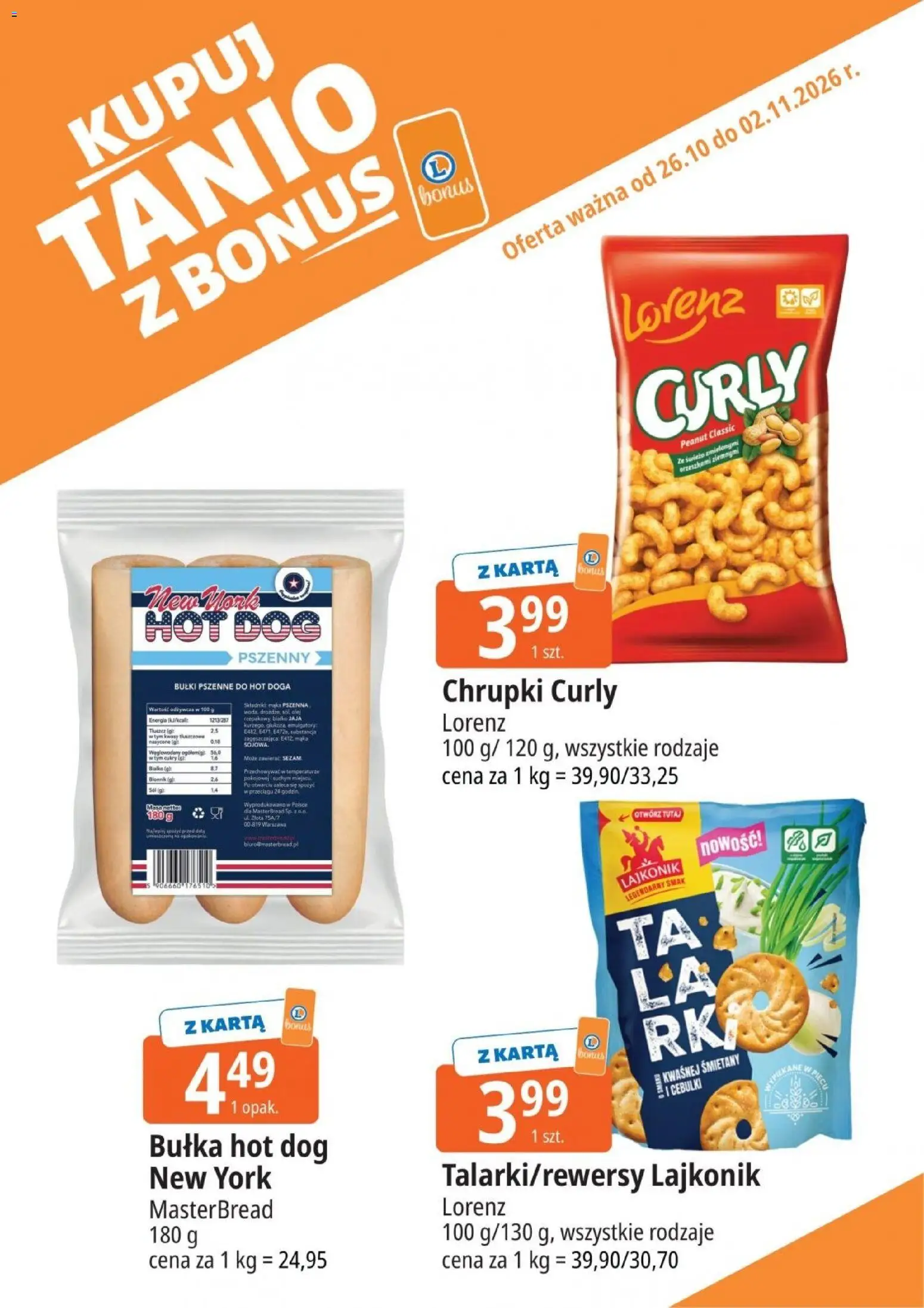 E.Leclerc gazetka - Kupuj Tanio Z Bonus od 26.10.2026 | Strona: 1 | Produkty: Karta, Bułki, Hot dog, Jaja