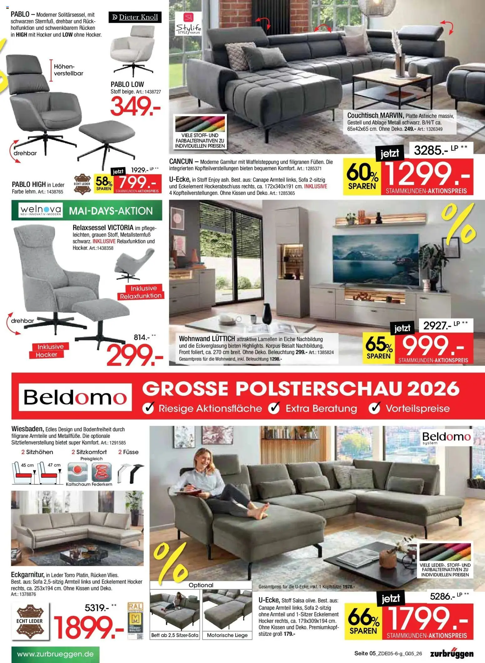 Zurbrüggen MaiDays Shopping – gültig ab 08.05.2026 | Seite: 5 | Produkte: Hocker, Relaxsessel, Kissen, Sofa