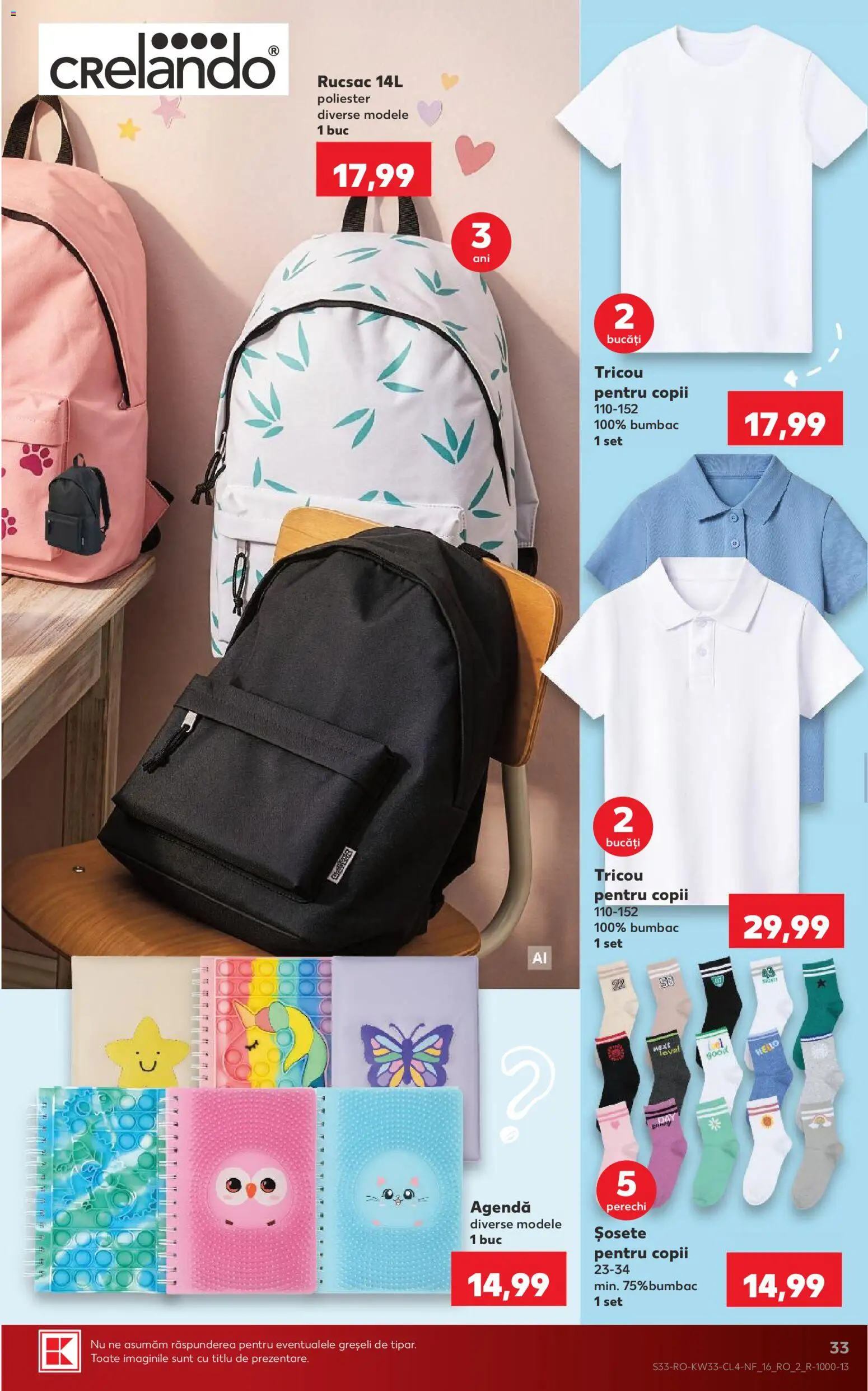 Noul catalog Kaufland – valabil de la 12.08.2026 | Pagină: 33 | Produse: Tricou, Șosete, Rucsac