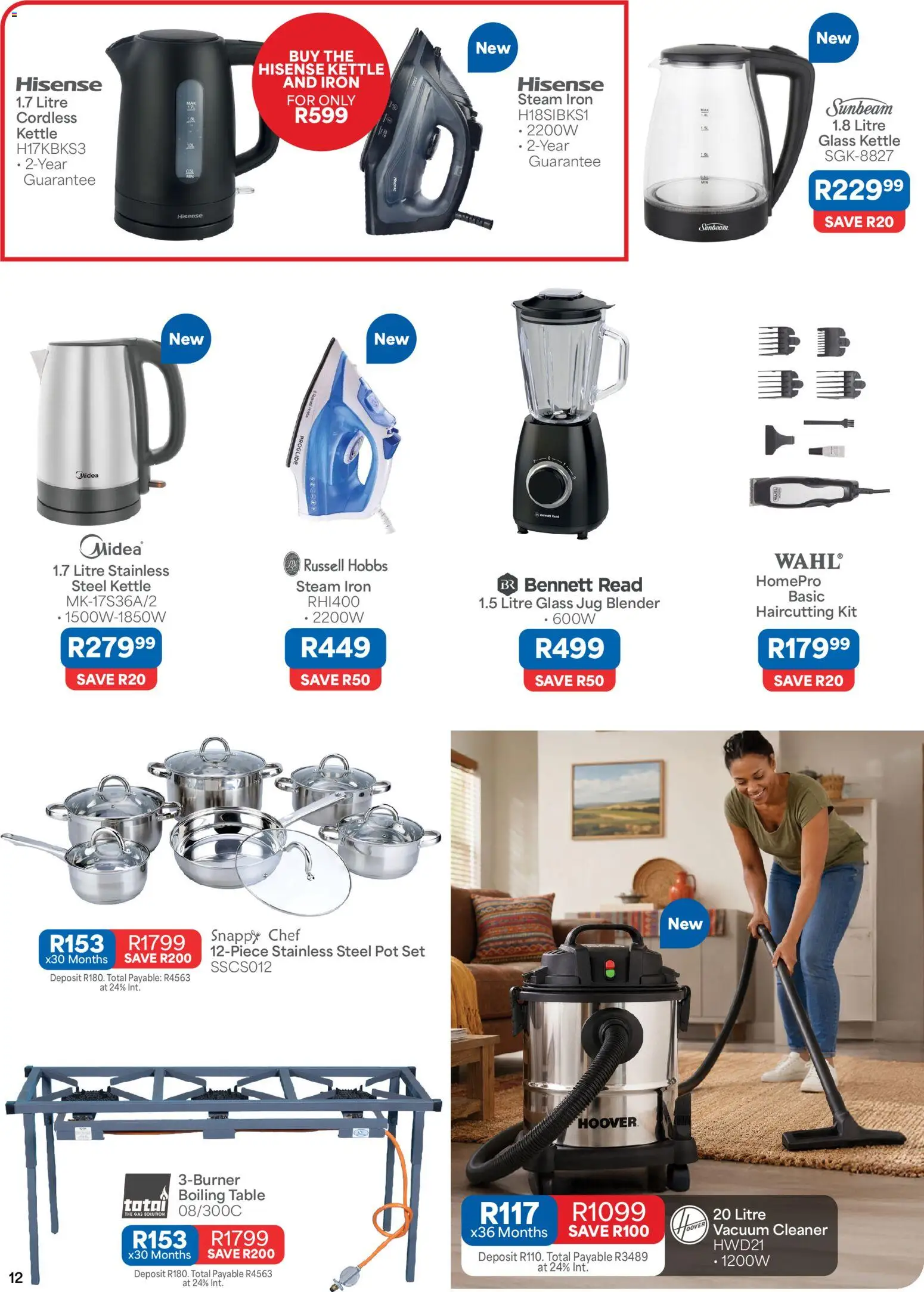 New OK Furniture catalogue – valid from 10/08/2026 | Page: 12 | Products: Vacuum cleaner, Iron, Table, Blender