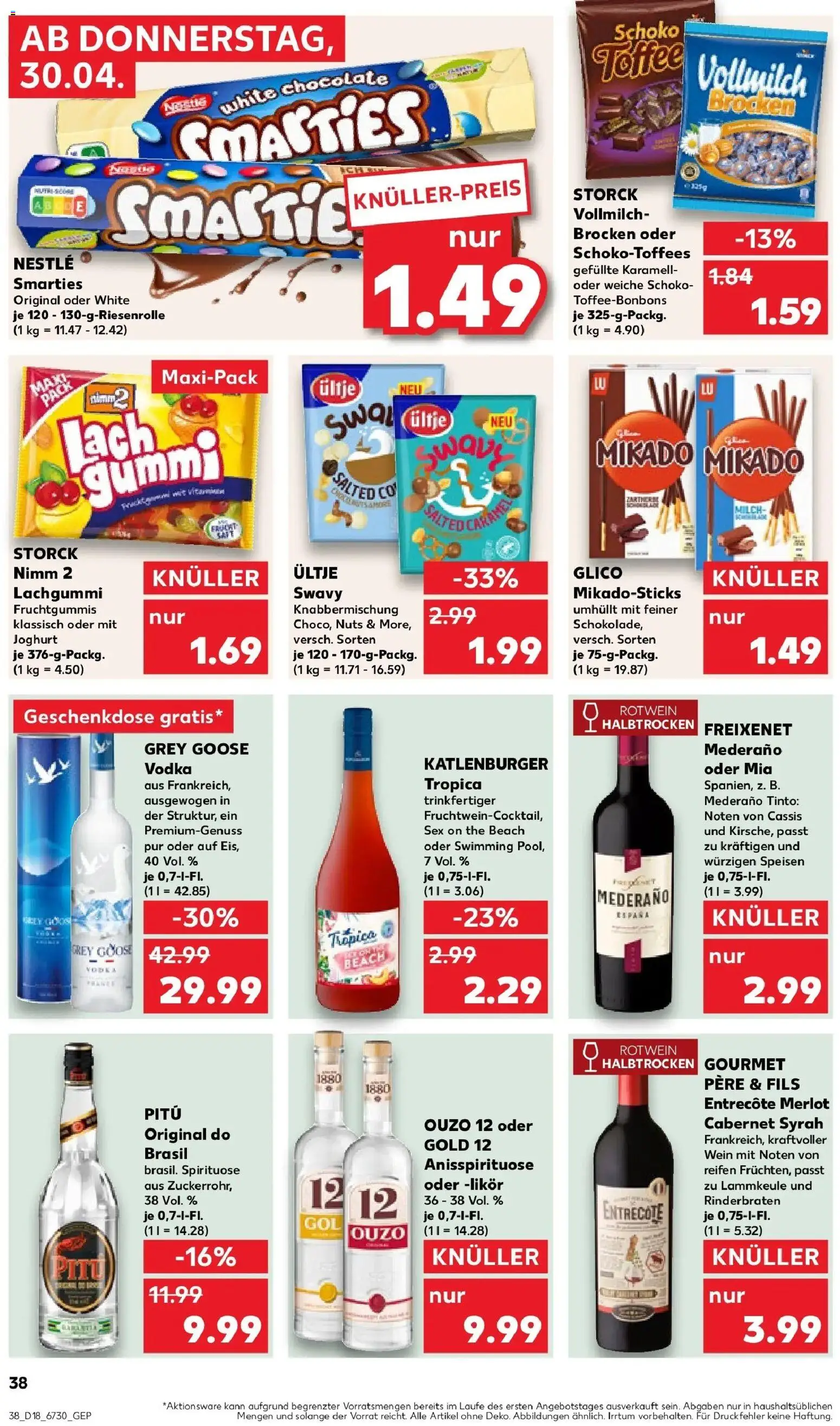 Prospekt Kaufland ab 30.04.2026 » Angebote Online zum Blättern | Seite: 38 | Produkte: Rinderbraten, Merlot, Freixenet mederano, Smarties