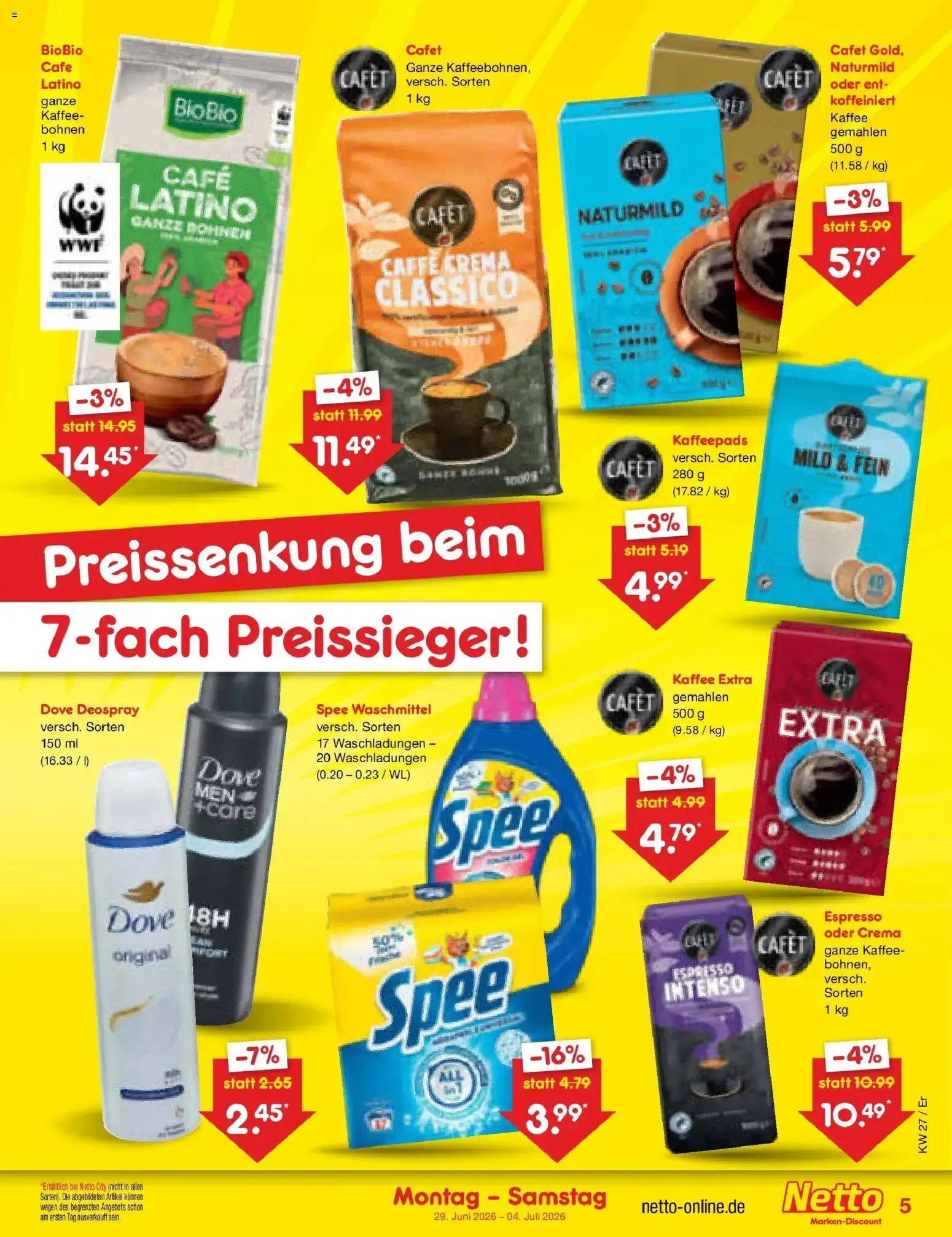 Netto Marken-Discount Prospekt Weimar – gültig ab 29.06.2026 | Seite: 5 | Produkte: Kaffeepads, Kaffee, Spee, Deospray
